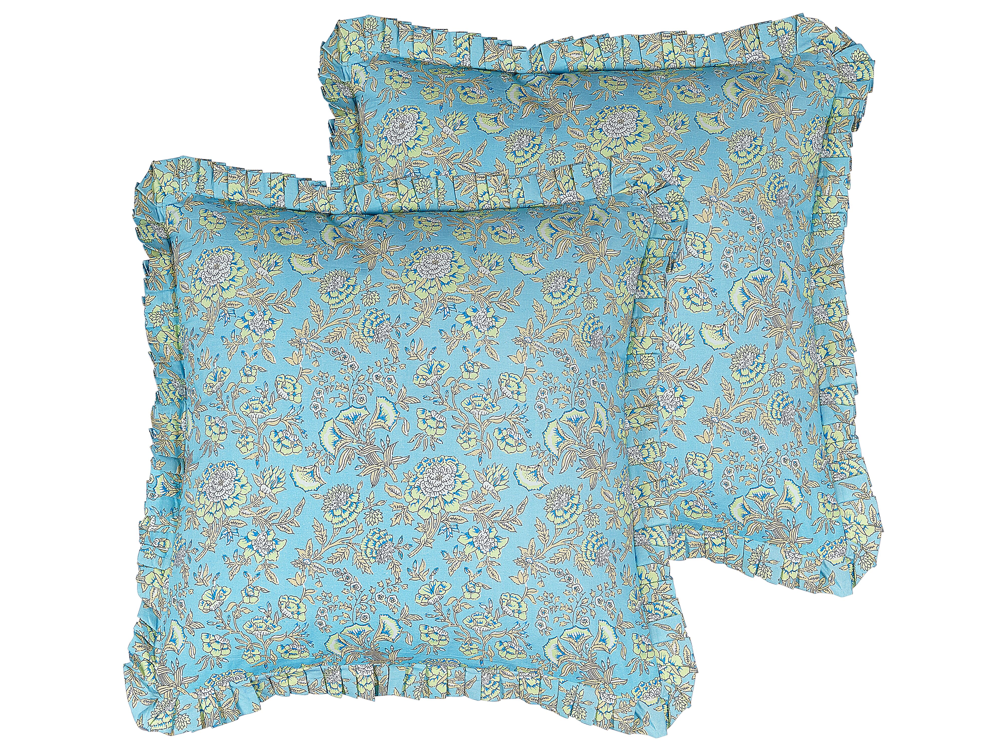 Set of 2 Decorative Cushions AMOENA Cotton 45 x 45 cm Blue Floral Pattern