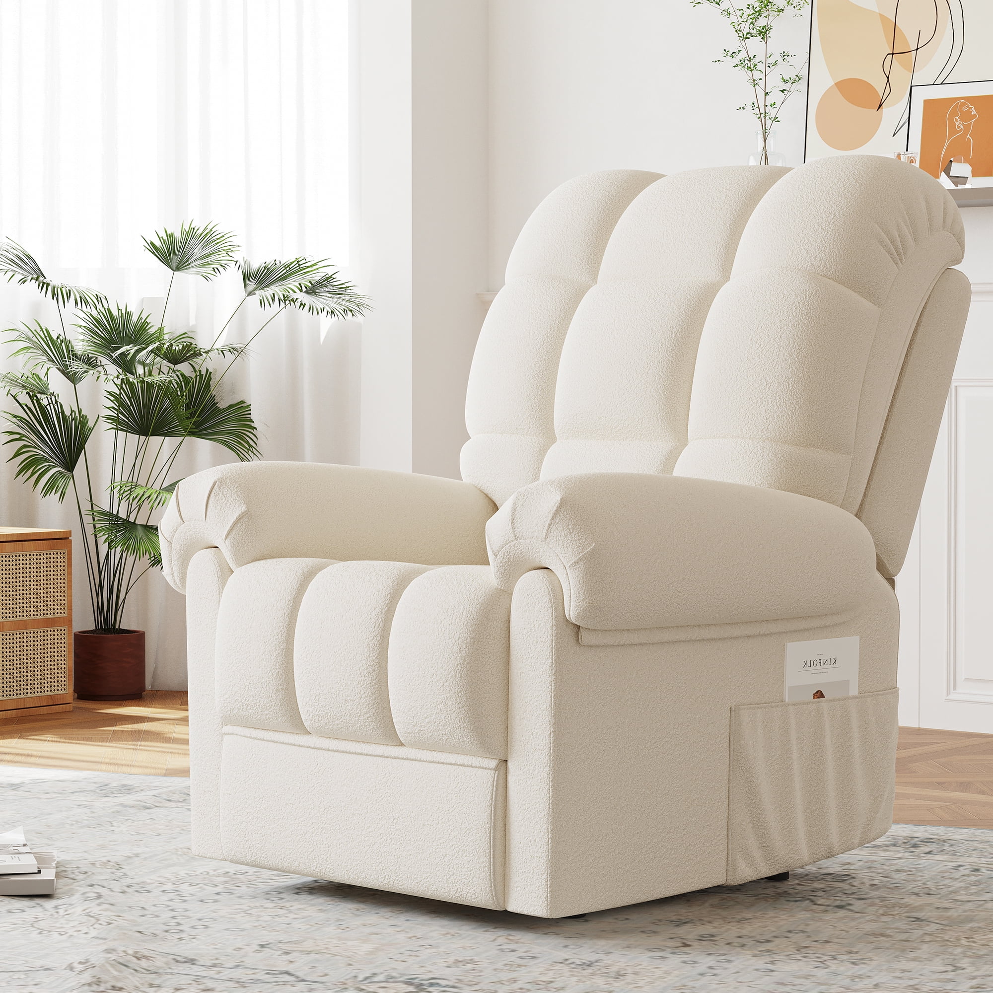 Power Recliner Chair,Electric Recline Sofa Chair for Adults with USB Port,Comfy Teddy Fleece Adjustable Cloud Sofa,Tool-Free Setup,Beige White - Image 2