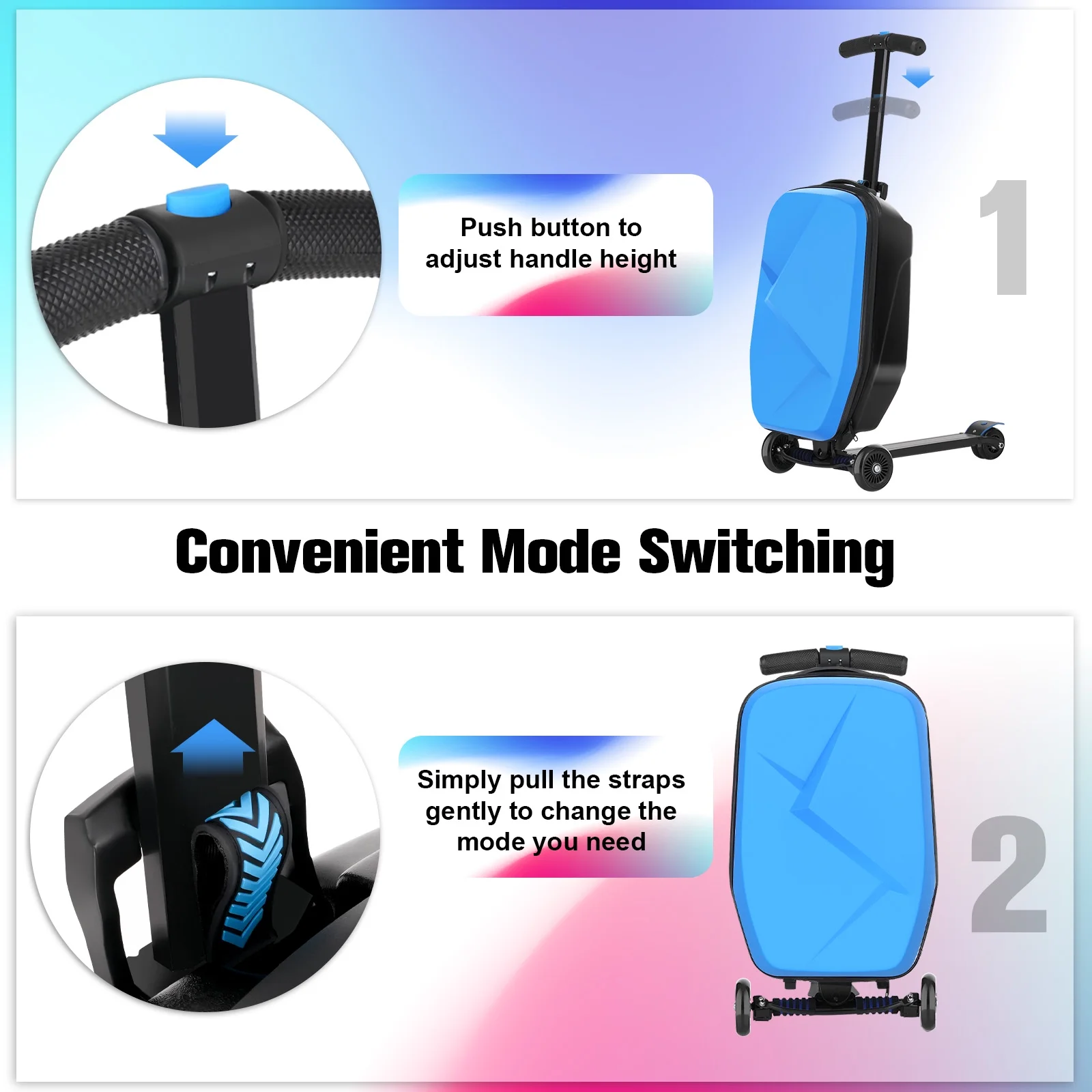 Advwin Scooter Luggage for Kids & Adults, Hardside Ride on Suitcase for Kids Ages 4-15 Multifunctional Lightweight Foldable Carry on Luggage with Wheels Ride on for Children Teenagers, Pink - Image 55