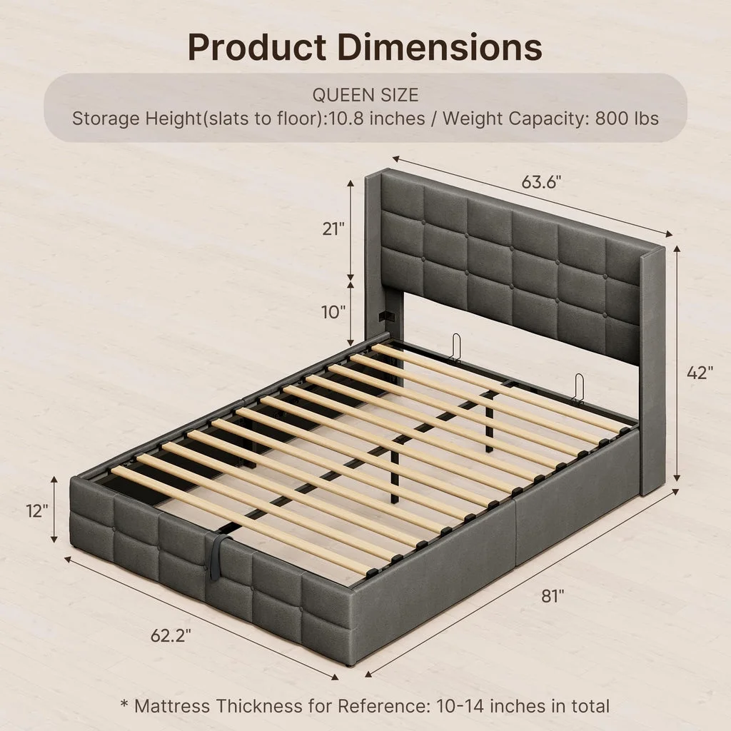 Aiho 5 Pieces Bedroom Furniture Set, Includes Queen Lift Up Storage Bed, Nightstands Set of 2, Double Wide 6-Drawer Dresser and Vanity Table Set - Black - Image 10