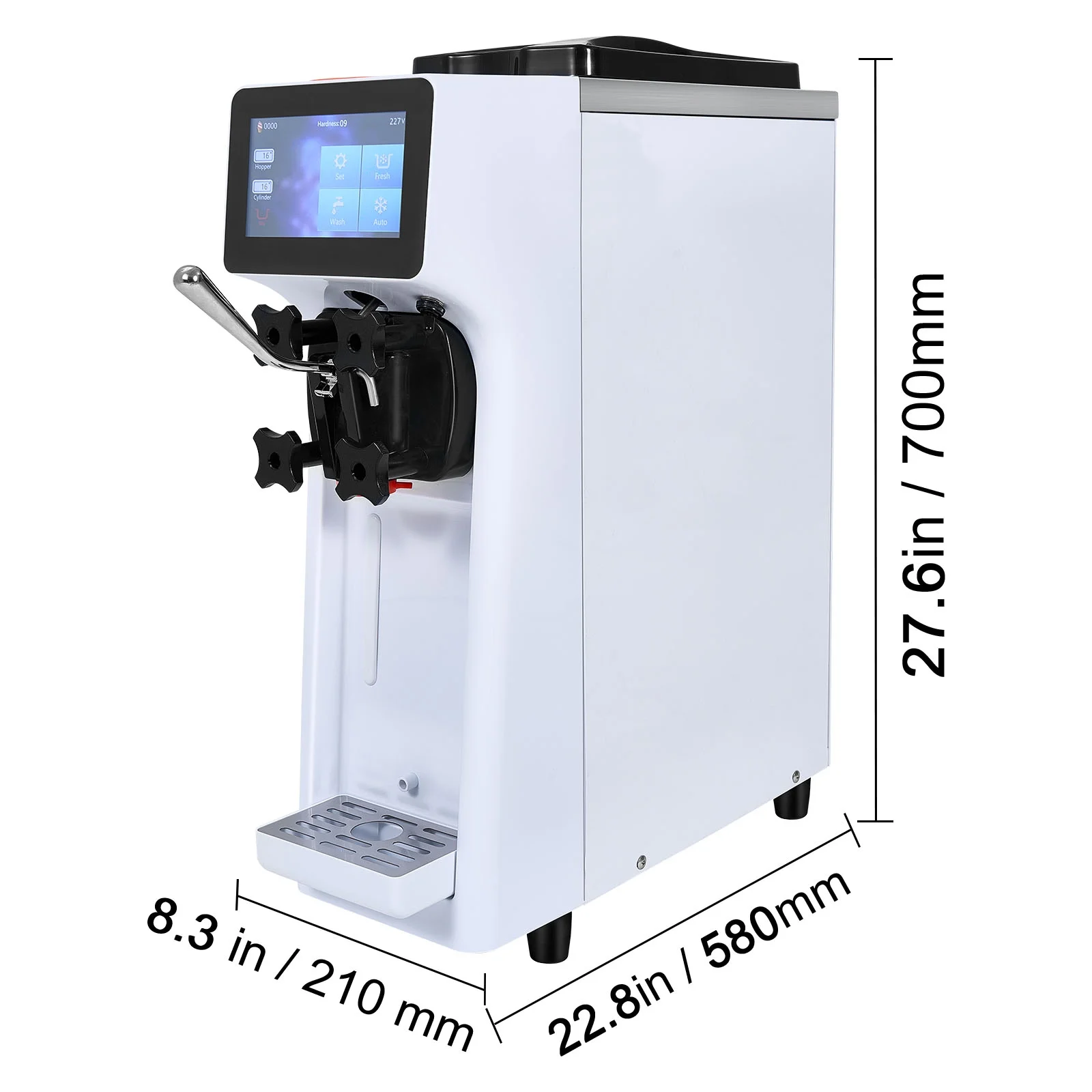 KFFKFF Commercial Ice Cream Machine Output of 10.6 QT/H, 1000W Single Taste Tabletop Soft Serve Ice Cream Device, 4L Reservoir 1.6L Cylinder, Digital Screen Automatic Cleaning Pre-chilling - Image 5