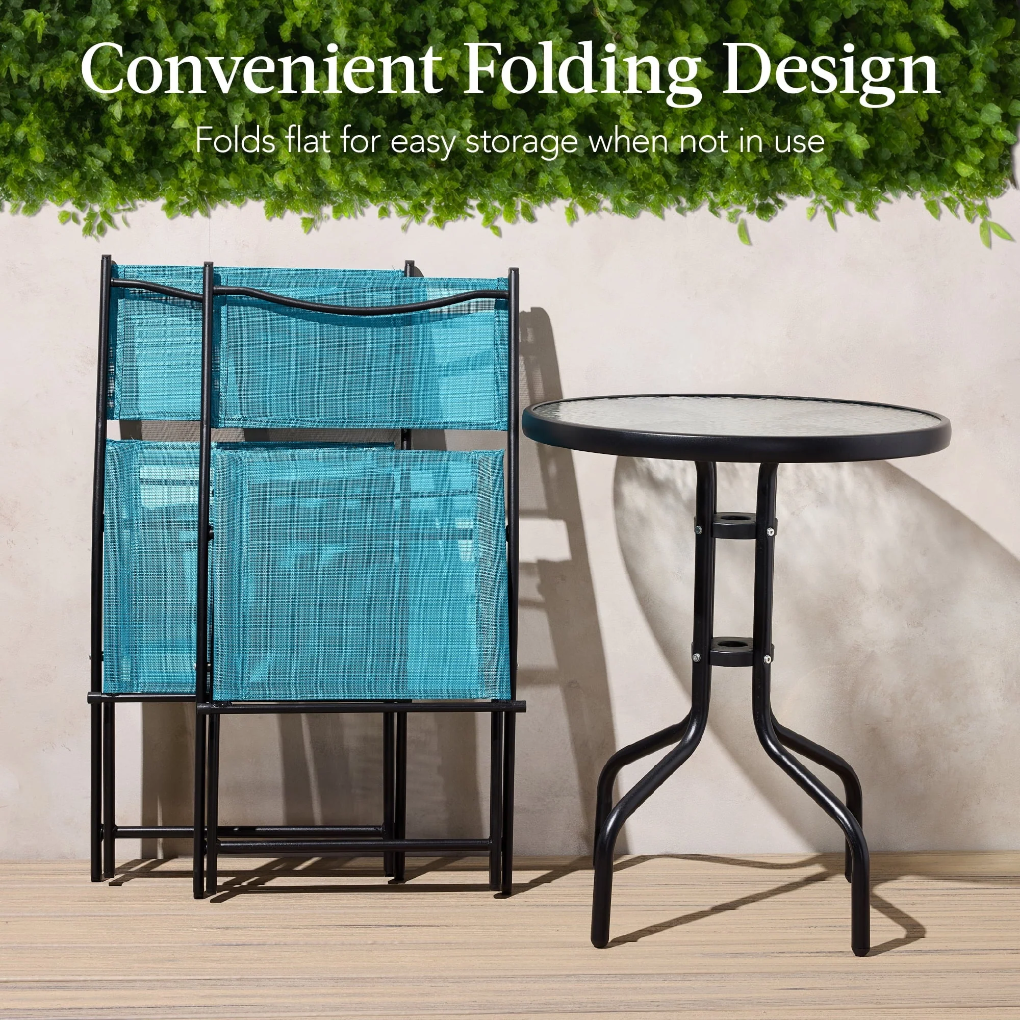 Best Choice Products 3-Piece Patio Bistro Dining Set With Glass Tabletop And Folding Chairs - Gray - Image 46 Best Choice Products 3-Piece Patio Bistro Dining Set With Glass Tabletop And Folding Chairs - Gray - Image 46