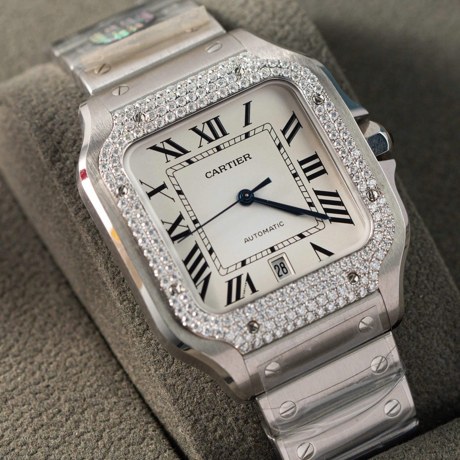 Cartier Replica 11 Watch Santos Moissanite Diamond Bezel White Dial BV Factory 39.8mm - Top club
