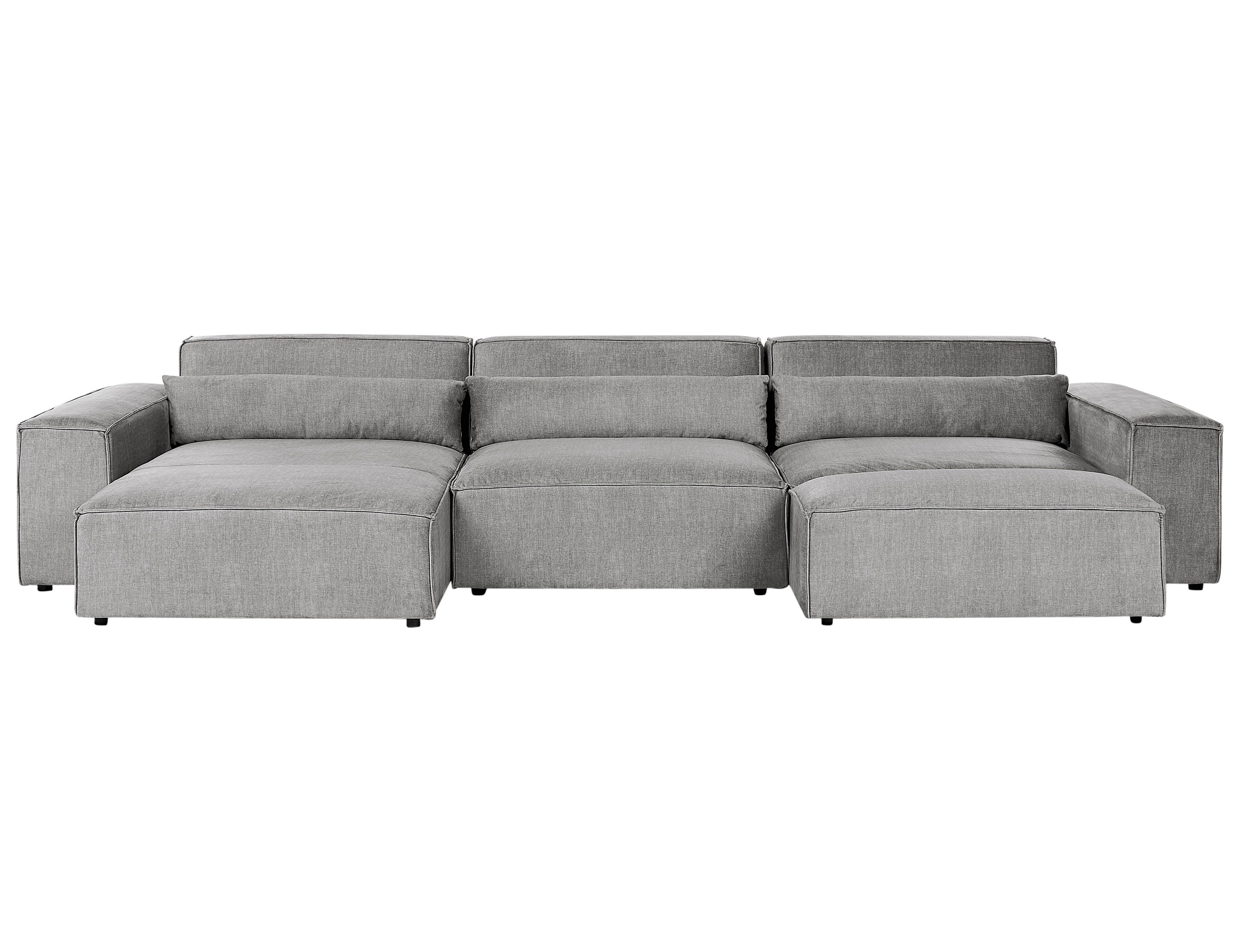 Modular Corner Sofa 5 Seater HELLNAR Fabric Grey with Ottoman Right Hand
