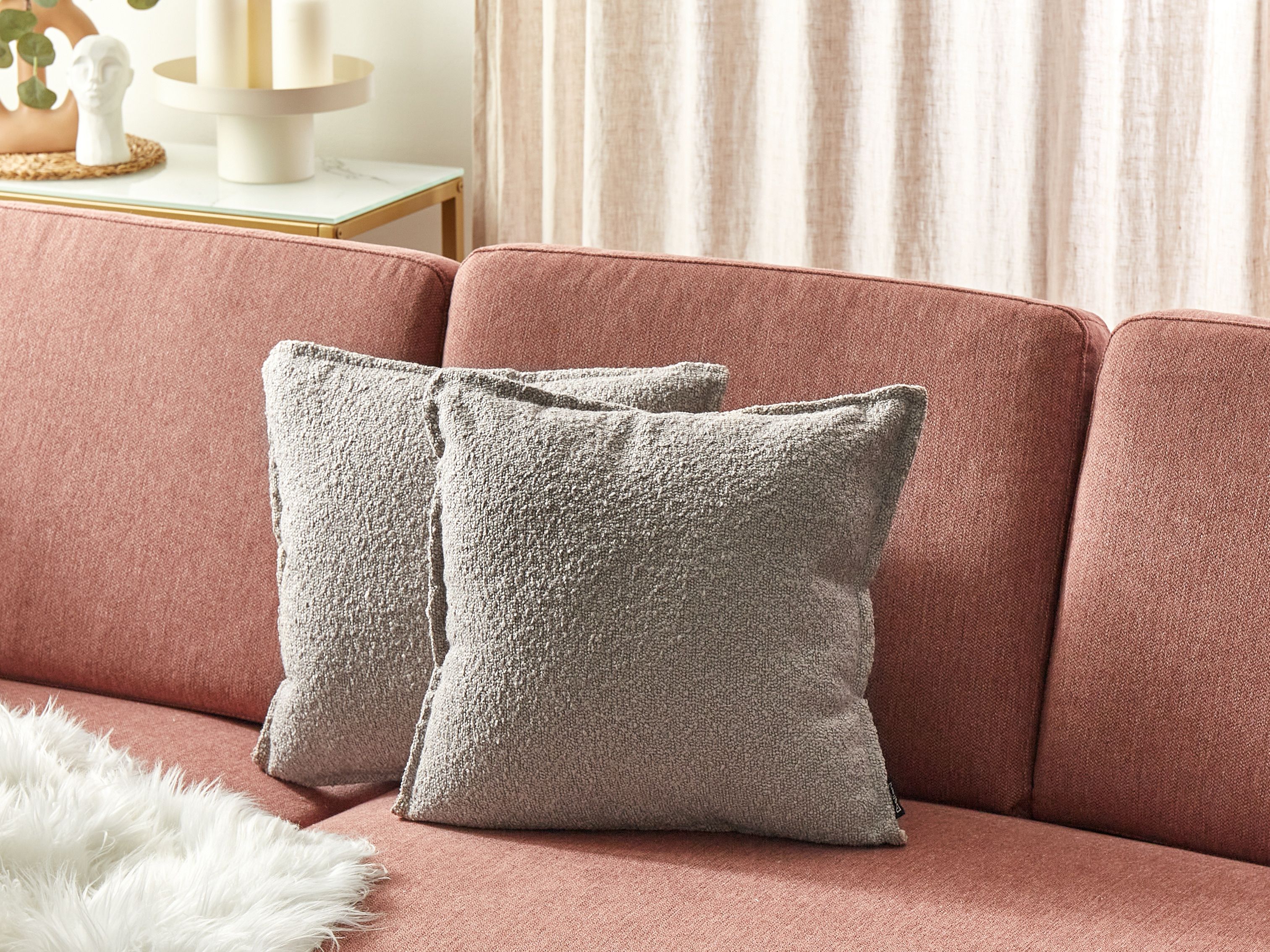 Set of 2 Decorative Cushions SENECIA Boucle 45 x 45 cm Beige Solid