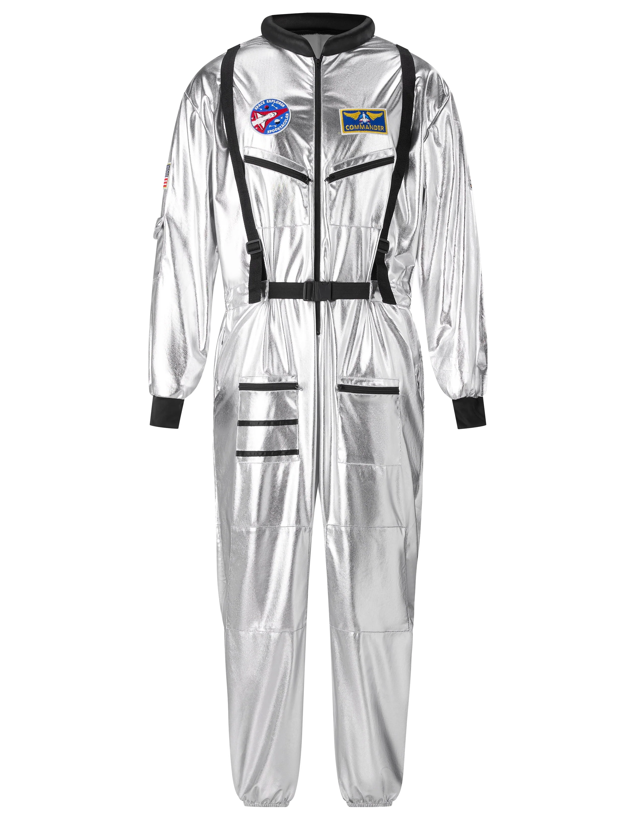 Joyfy Adult Men Astronaut Costume Halloween Spaceman Costume Silver Space Suit Spaceman Jumpsuit Pilot Outfit for Halloween Party Cosplay - Image 4 Joyfy Adult Men Astronaut Costume Halloween Spaceman Costume Silver Space Suit Spaceman Jumpsuit Pilot Outfit for Halloween Party Cosplay - Image 4