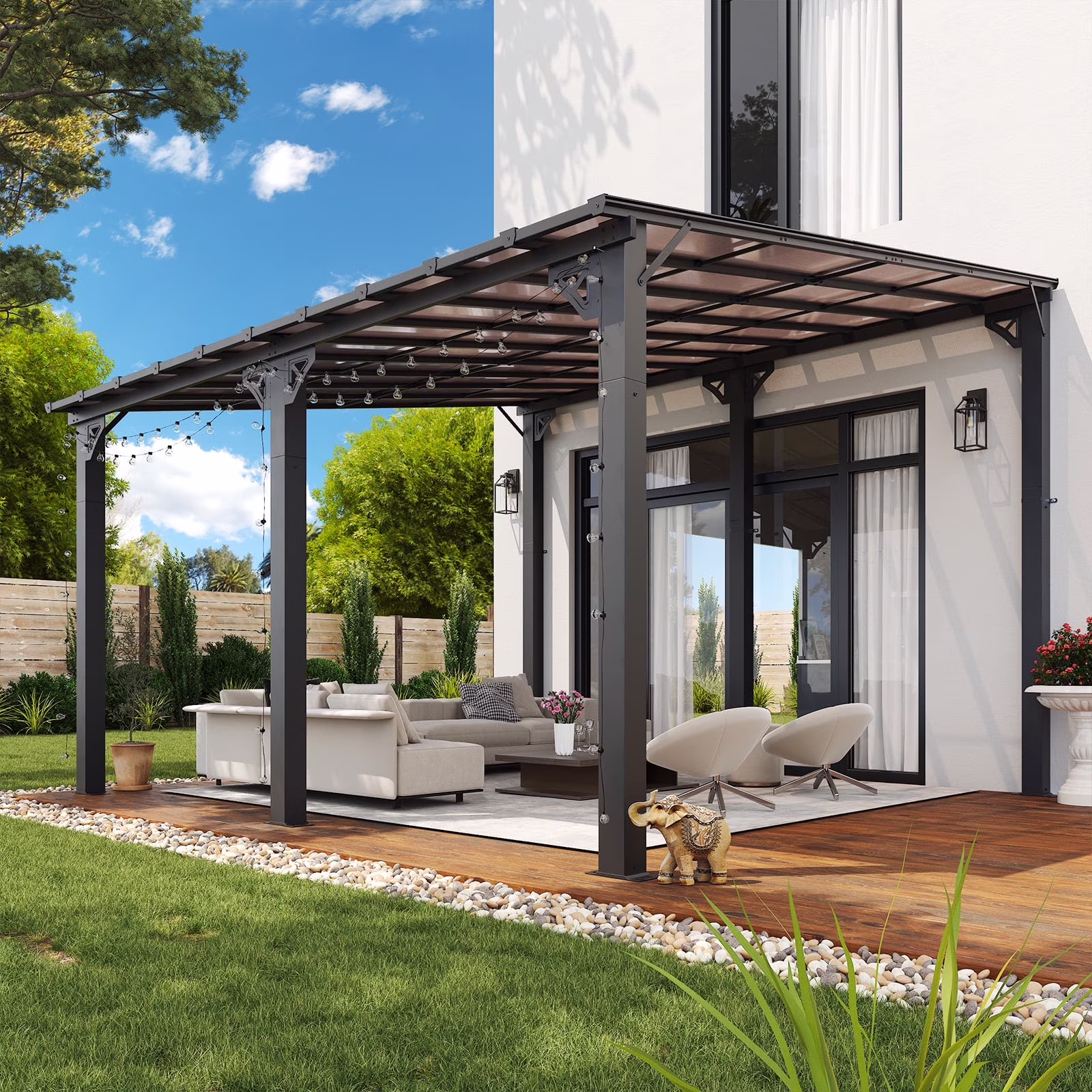 Aoxun 8' x 5' Gazebo for Patio, Gazebo Pergola with Sloped Roof, Grill Gazebo Large Wall-Mounted Heavy Duty Awnings, for Backyard, Deck, Patio - Image 13