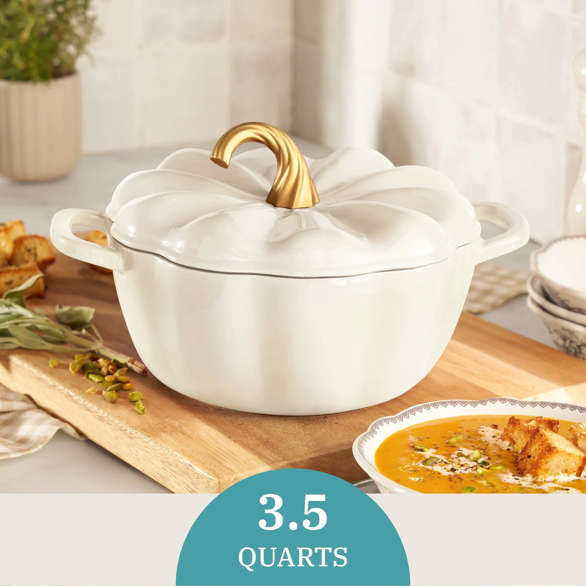 The Pioneer Woman 3.5-Quart Pumpkin Enameled Cast Iron Dutch Oven - Image 3 The Pioneer Woman 3.5-Quart Pumpkin Enameled Cast Iron Dutch Oven - Image 3