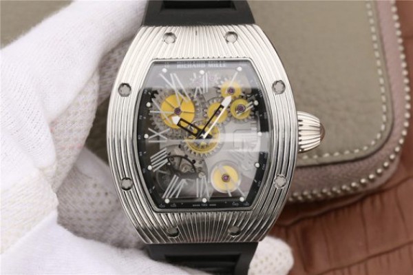 Replica Richard Mille RM018 Hommage a Boucheron SS Yellow Skeleton Dial Black Rubber Strap 6T51 - Top club
