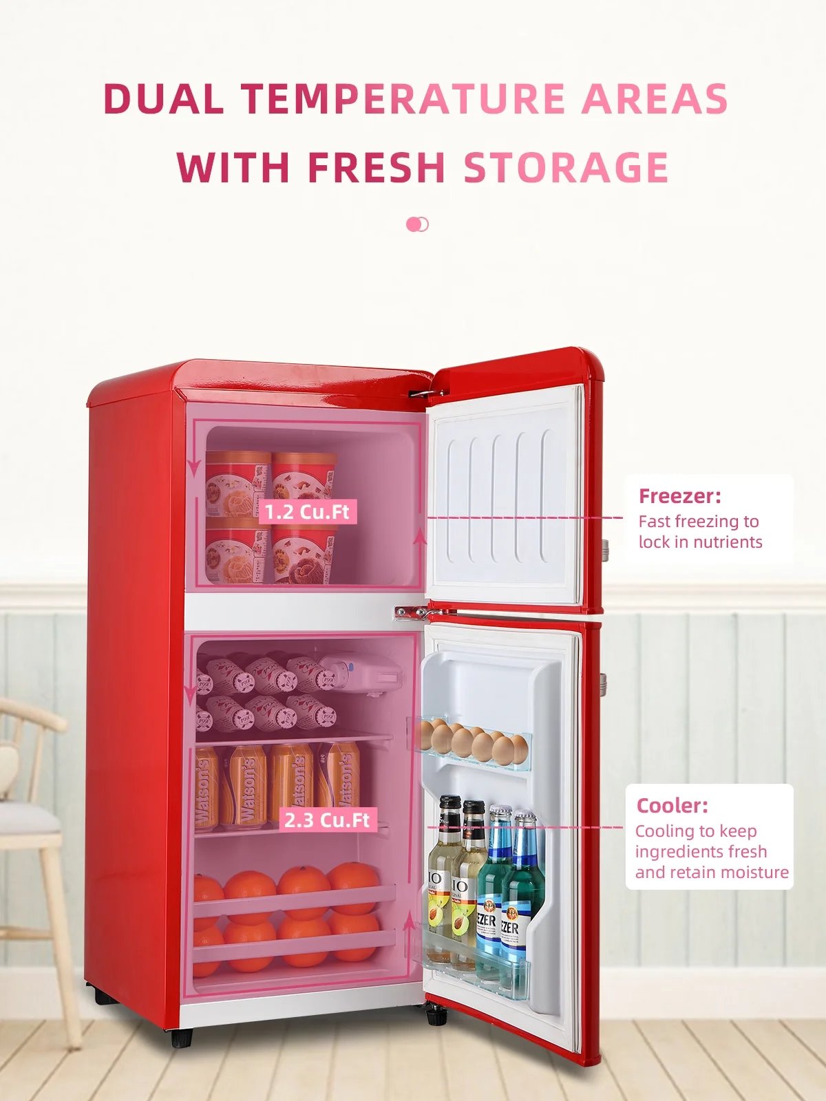 Krib B Compact Refrigerator 3.5 Cu.ft, Mini Fridge with Freezer, Modern Fridge with Dual Door, 7 Grade Temperature Adjustment, Silver - Image 11