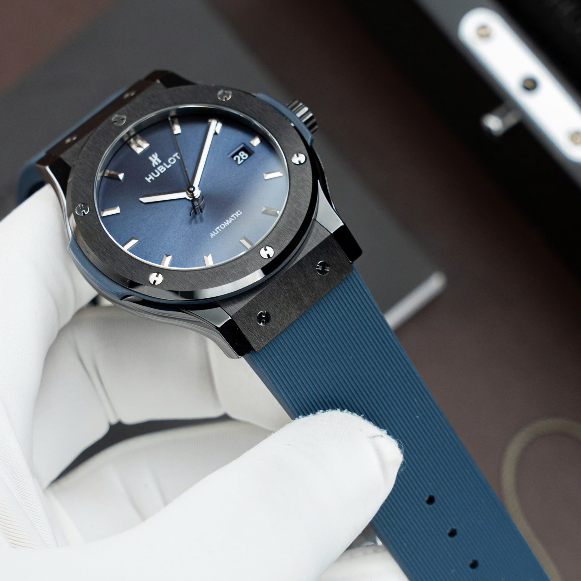 Hublot Classic Fusion Ceramic Copies Watch Blue Dial Rubber Strap 42mm - Top club