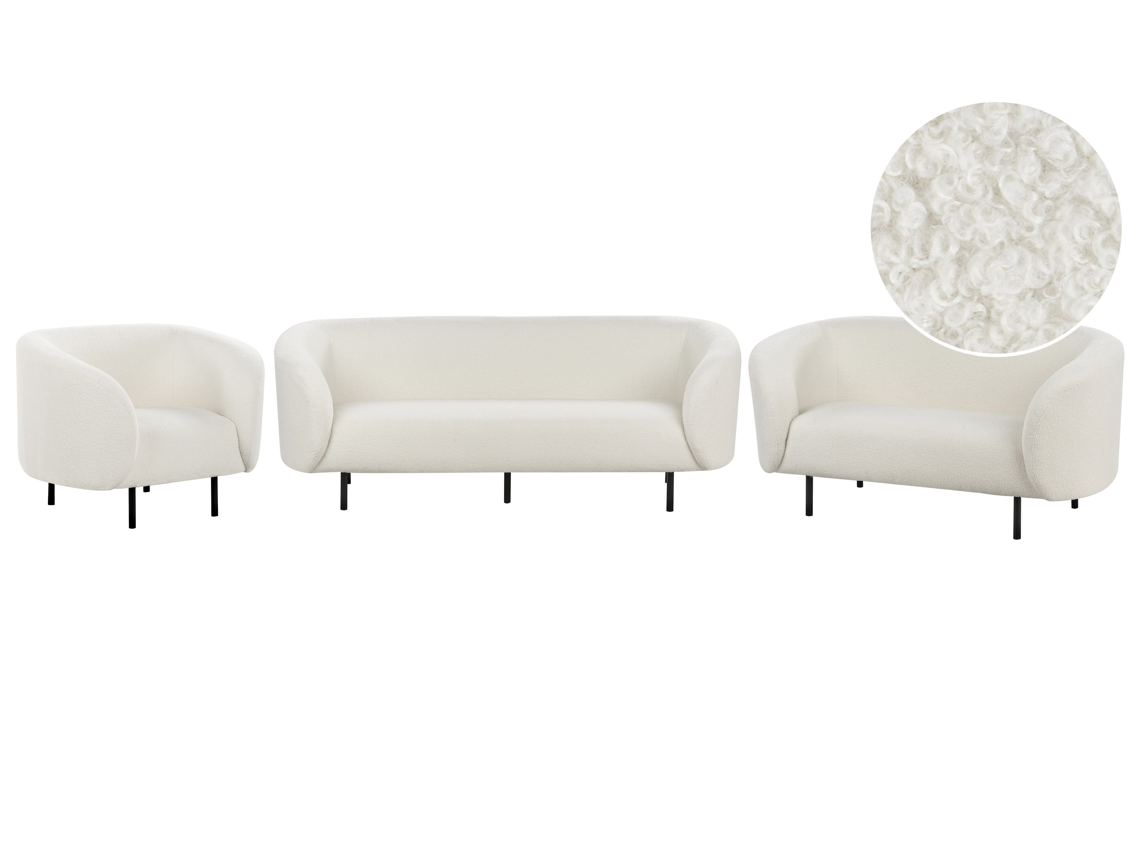 Living Room Set 6 Seater LOEN Boucle White