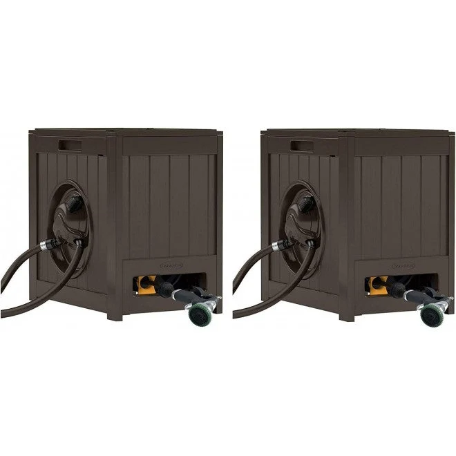 Water-Powered Auto-Rewind Garden Hose Reel, Java, 125-Foot, 2-Pack