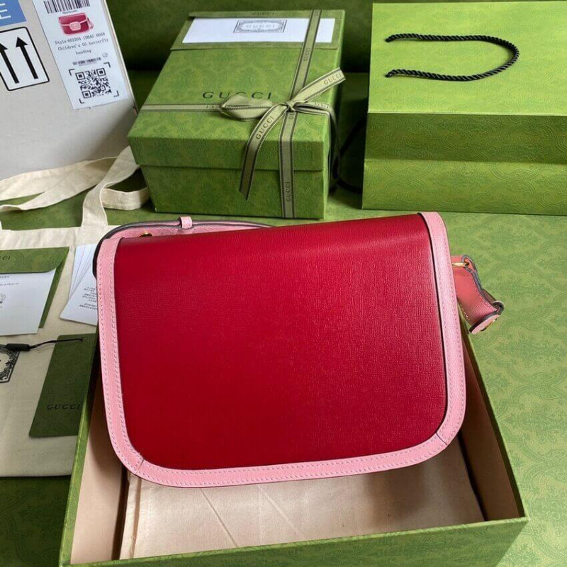 Replica Gucci Horsebit 1955 Small Shoulder Bag 602204 Red And Pink Leather1:1High-quality replica