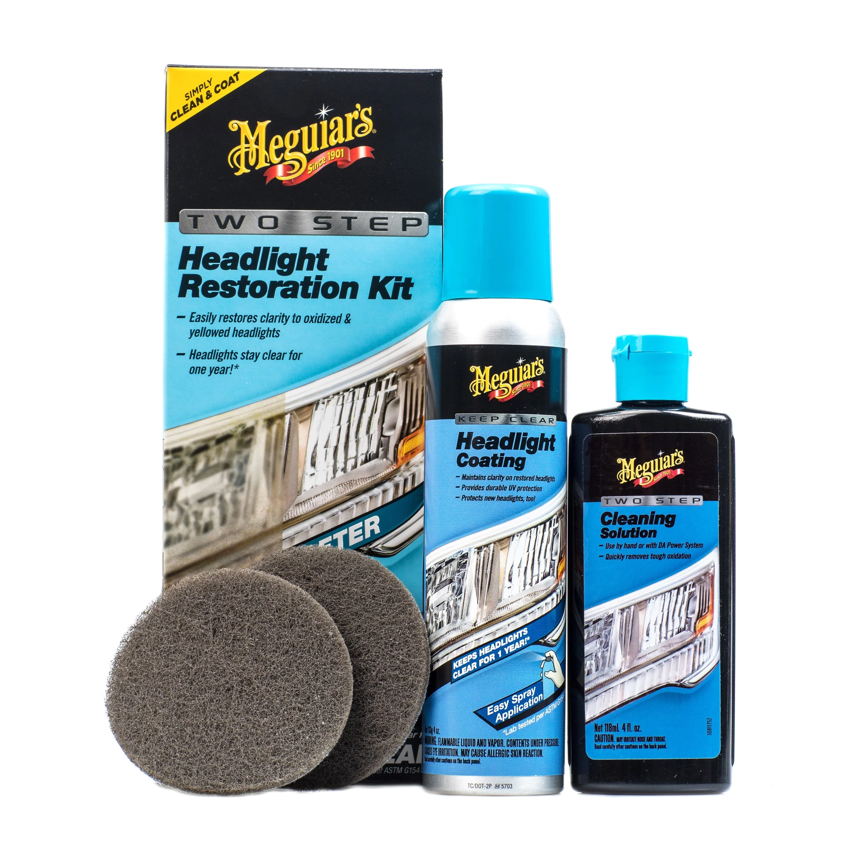 Meguiar's Two Step Headlight Restoration Kit, Clear �?Cleaning Solution, 4 Count (1 Pack)