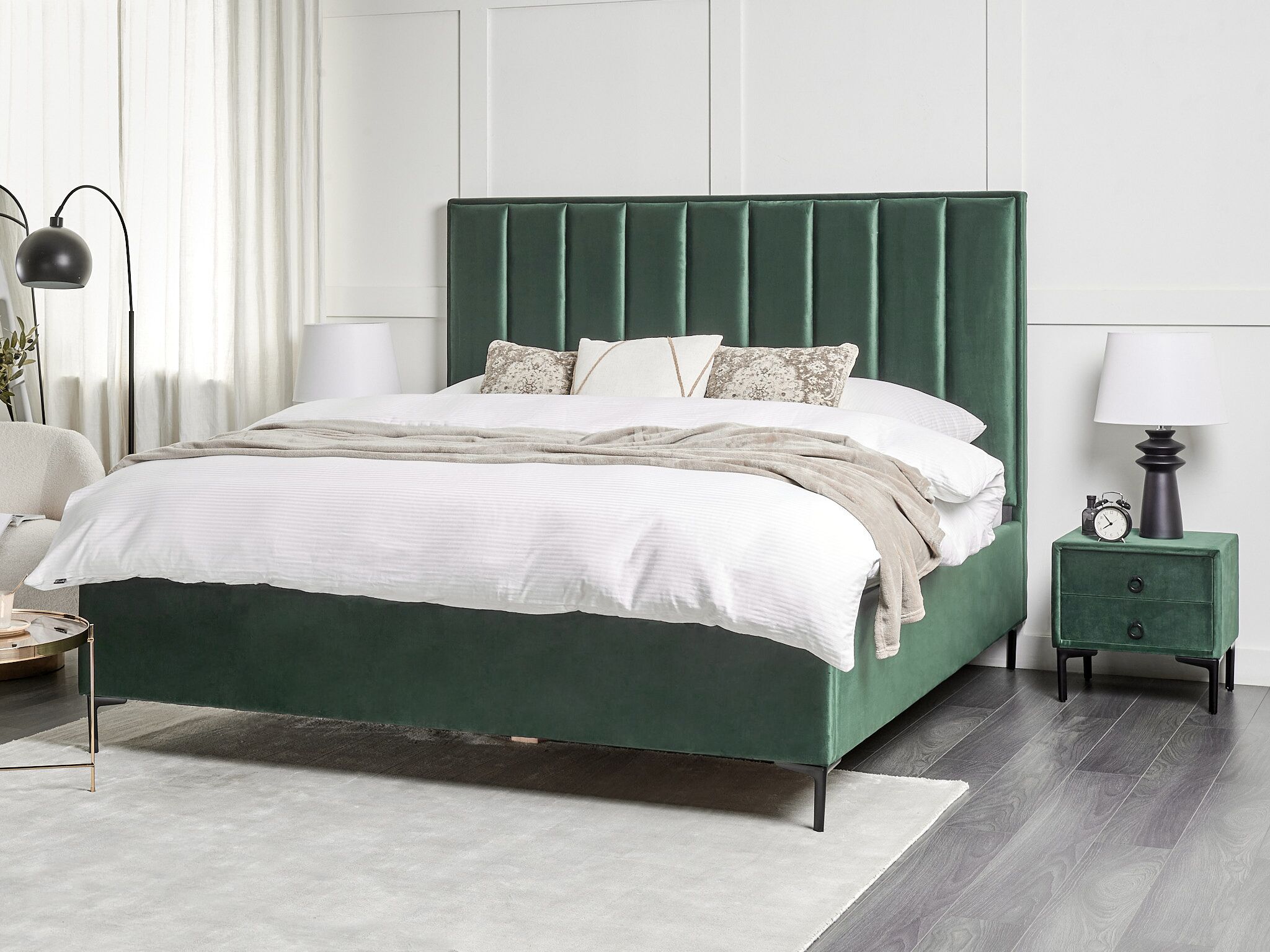 Bedroom Set Velvet SEZANNE 180 x 200 cm (EU Super King) Dark Green