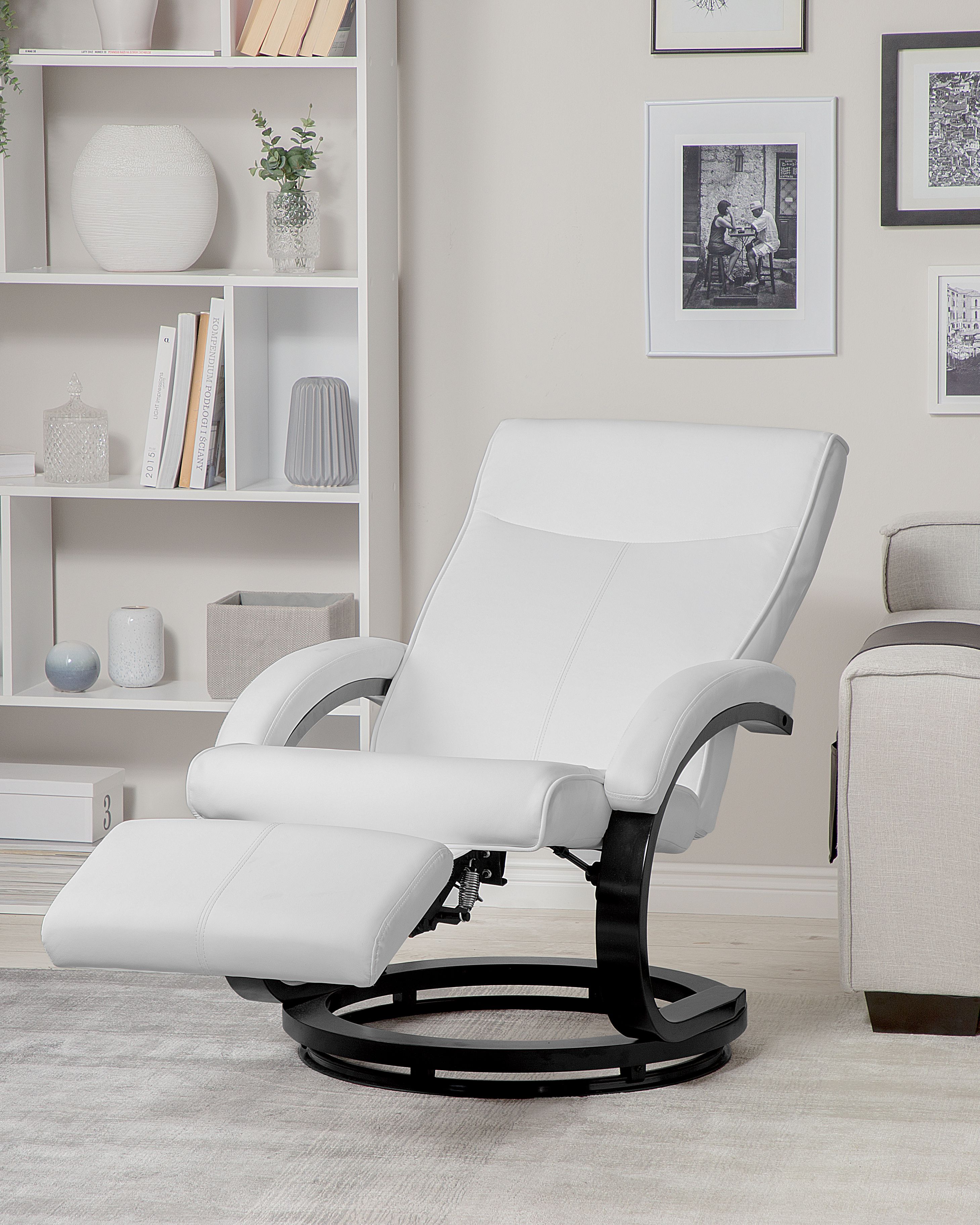 Recliner Chair MIGHT with Footrest Faux Leather White