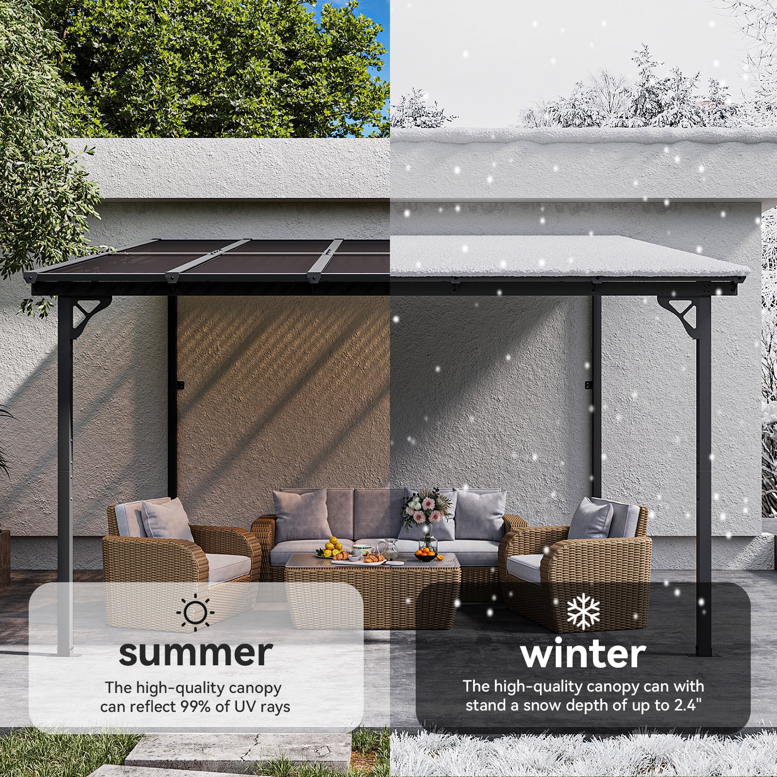 Aoxun 8' x 5' Gazebo for Patio, Gazebo Pergola with Sloped Roof, Grill Gazebo Large Wall-Mounted Heavy Duty Awnings, for Backyard, Deck, Patio - Image 17