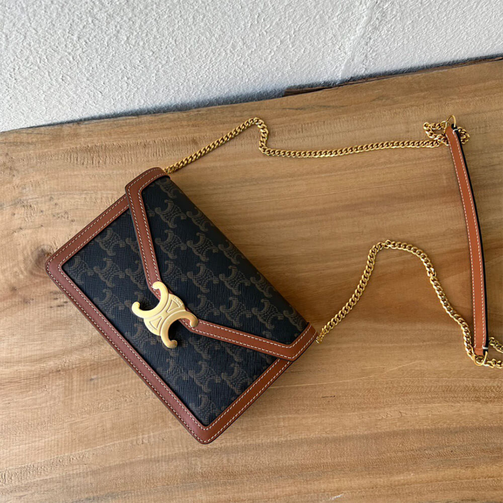 CELINE WALLET ON CHAIN MARGO in TRIOMPHE CANVAS and calfskin(High-end Grade)1:1High-quality replica