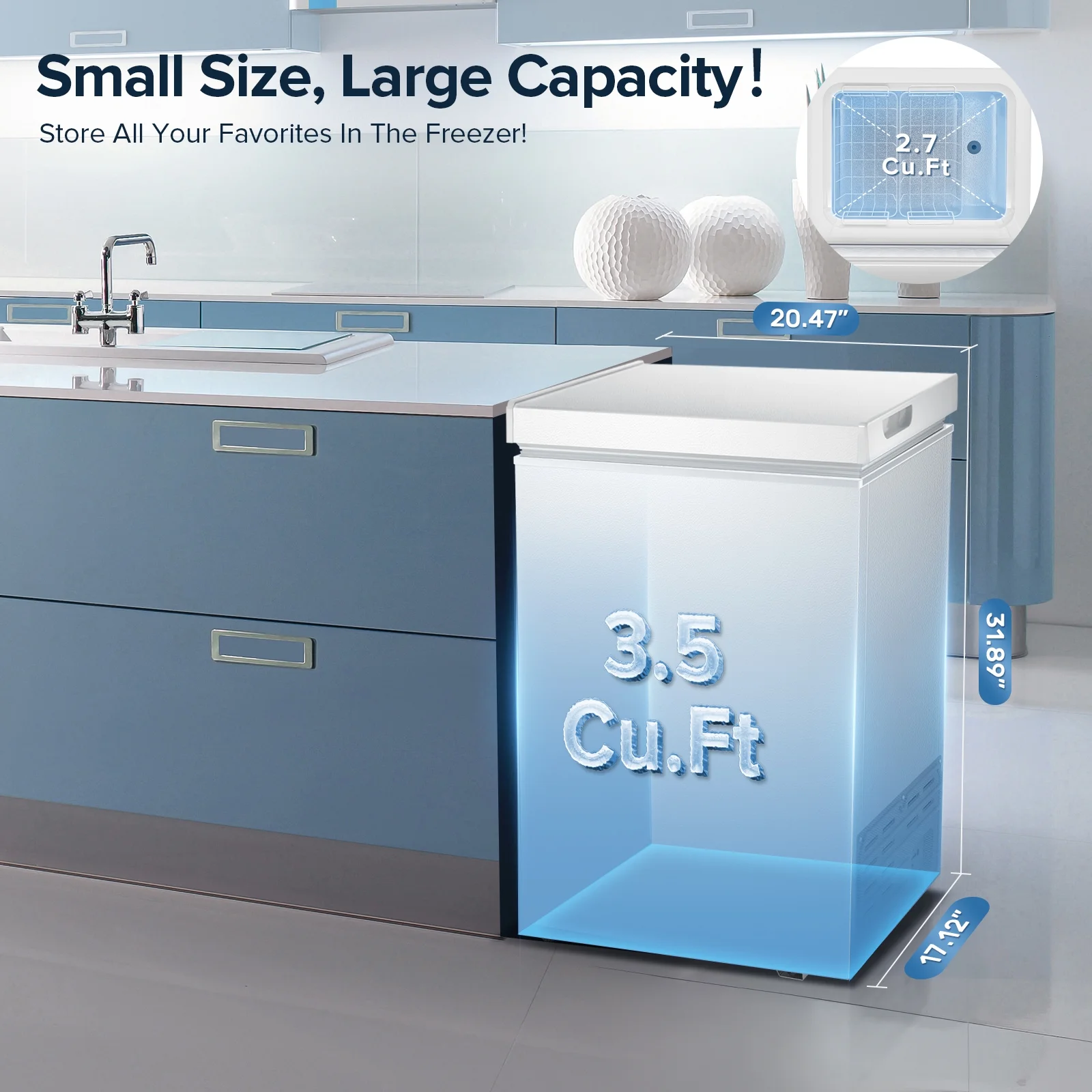 Auseo Mini Freezer Chest 3.5 cu ft, Black Deep Freezer & Side Handle, Compact Freezer with 7 Gear Adjustable Temperature, Removable Storage Basket*2, Energy Saving - Image 11