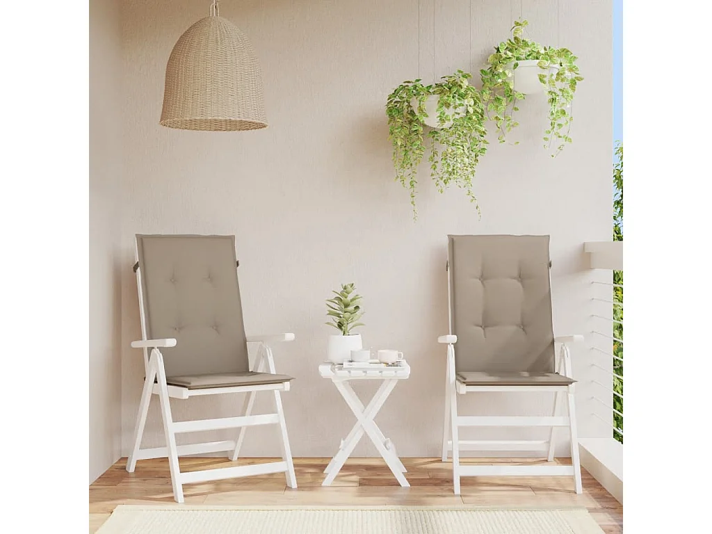Coussins de chaise de jardin dossier haut lot de 2 taupe tissu