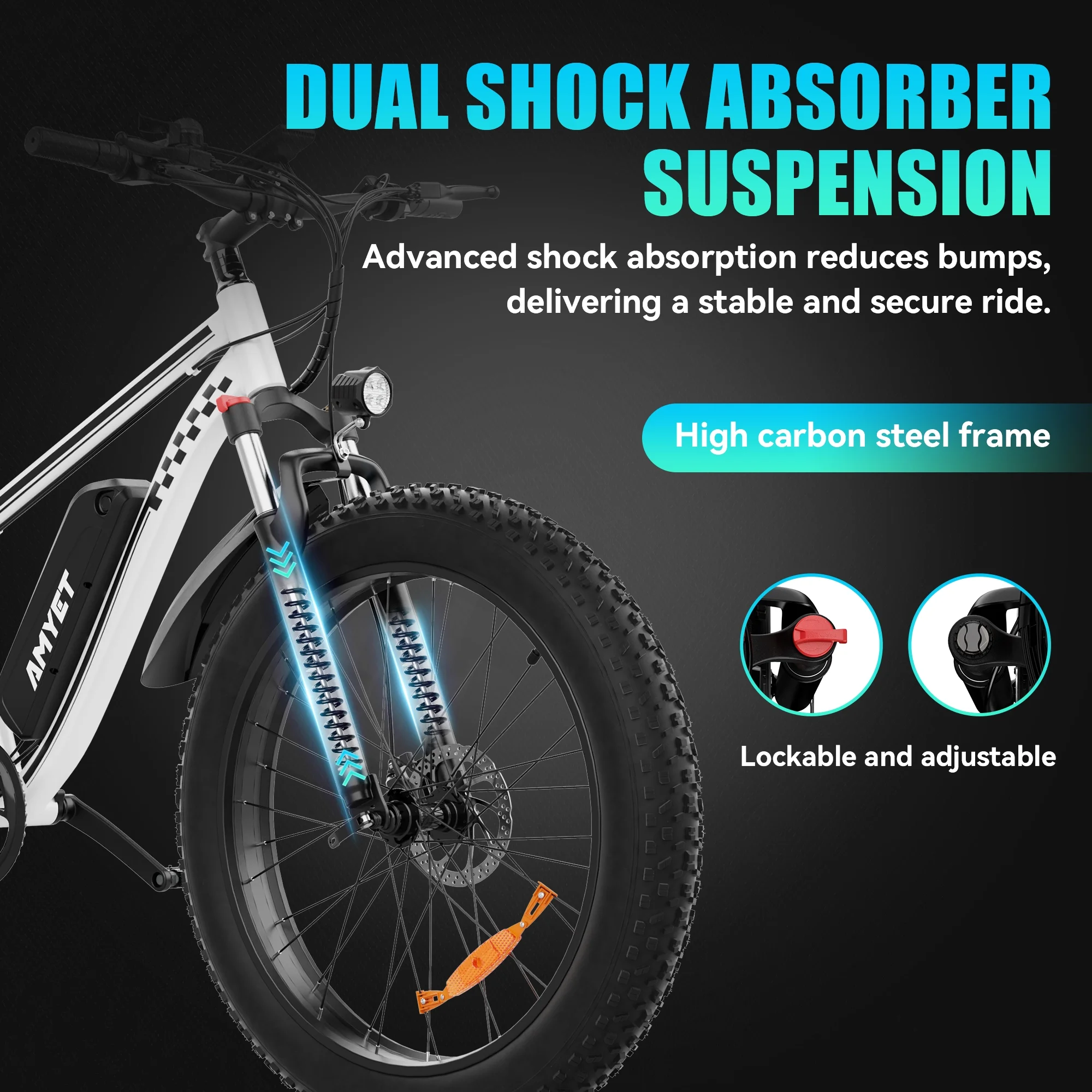 AMYET EB26 Electric Bike for Adults, 26*4.0 Fat Tire E-Mountain Bicycle,Peak 1500W Motor 48V 15Ah 7-Speed Ebike UL2849 - Image 36