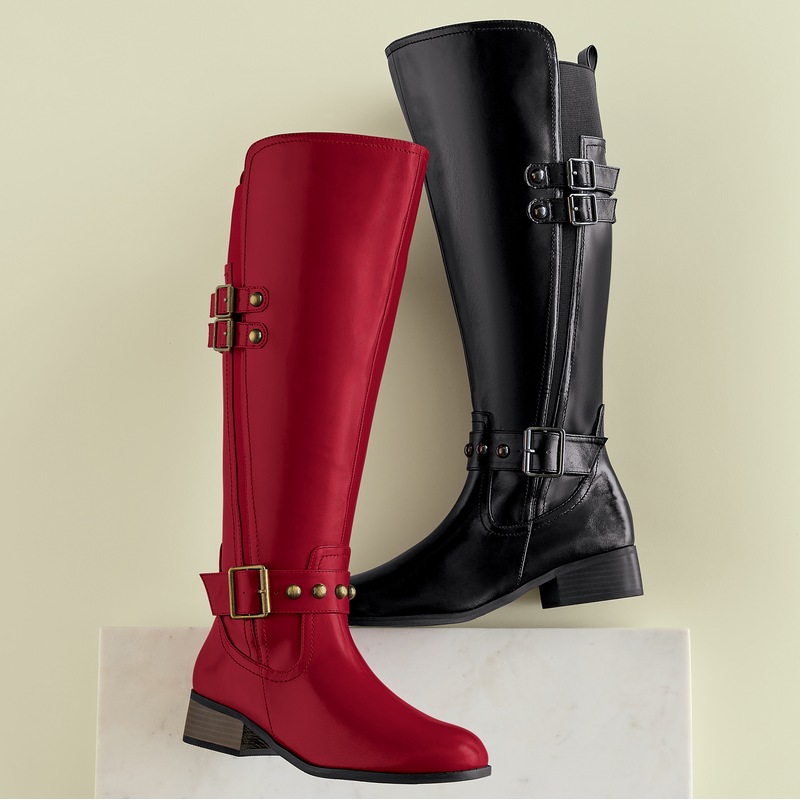 Knee-Length Women's Riding Boot with Buckles and Studded Straps - MIDNIGHT VELVET CATALOG
