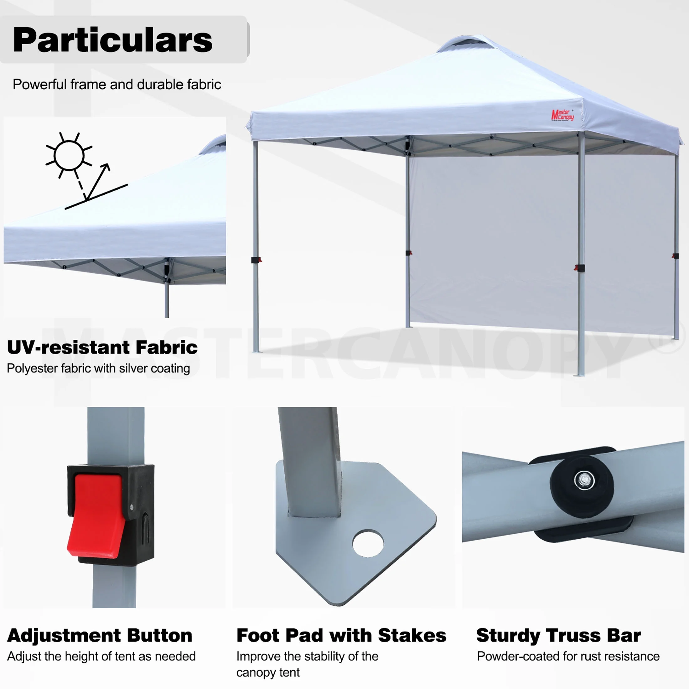 MASTERCANOPY 10' x 10' Easy Pop-up Canopy Tent Outdoor Shade Shelter with 1 Sidewall, White - Image 6