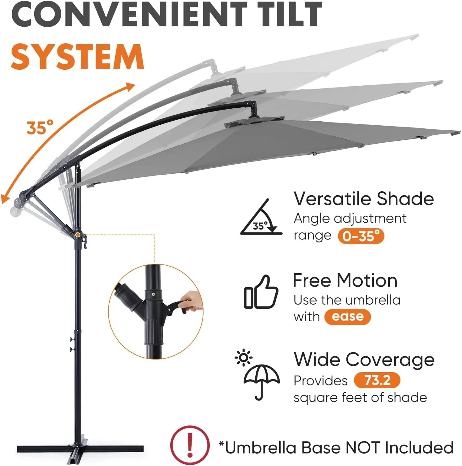 Sweetcrispy 9.8FT Offset Patio Umbrella With Easy Tilt Adjustment, 8 Ribs, Blue - Image 7 Sweetcrispy 9.8FT Offset Patio Umbrella With Easy Tilt Adjustment, 8 Ribs, Blue - Image 7