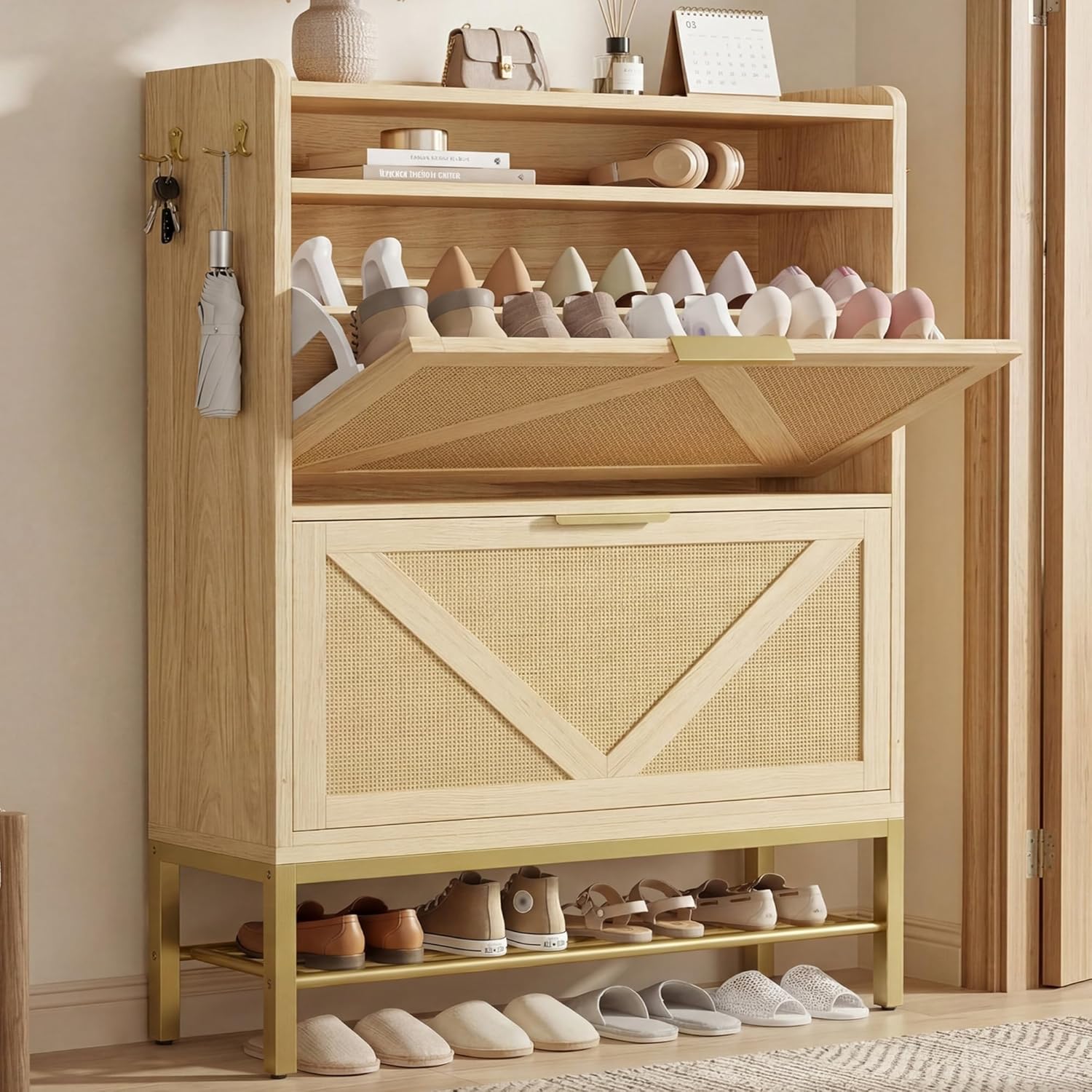 IRONCK Shoe Cabinet with 2 Flip Drawers, 48.3