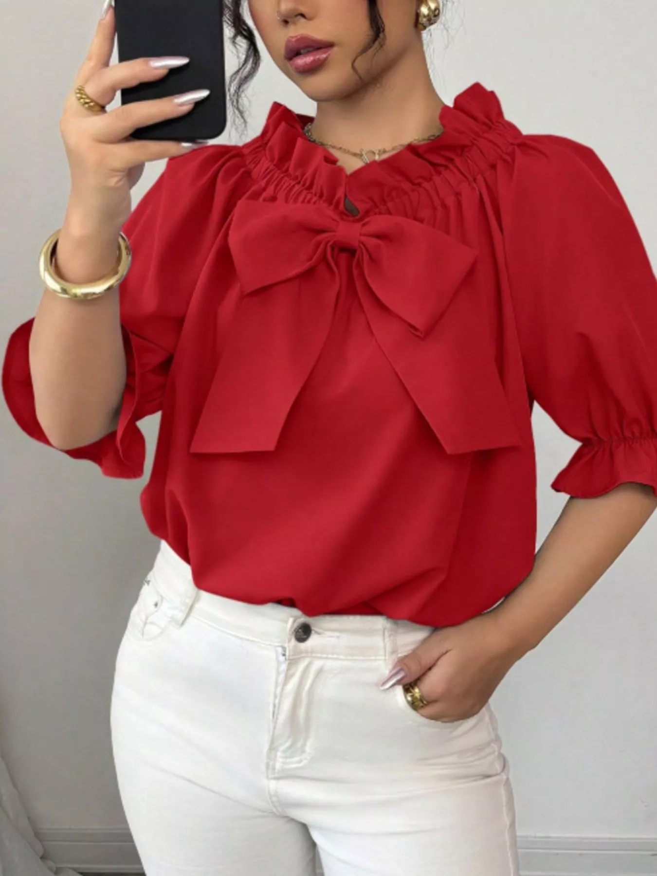 Bow Flounce Sleeve Blouse - ZKZOOK