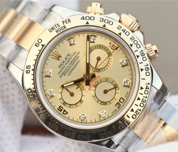 Replica Rolex Daytona 116523 Thick YG Wrapped YG Dial Diamonds Markers SS/YG Bracelet A7750 - Top club