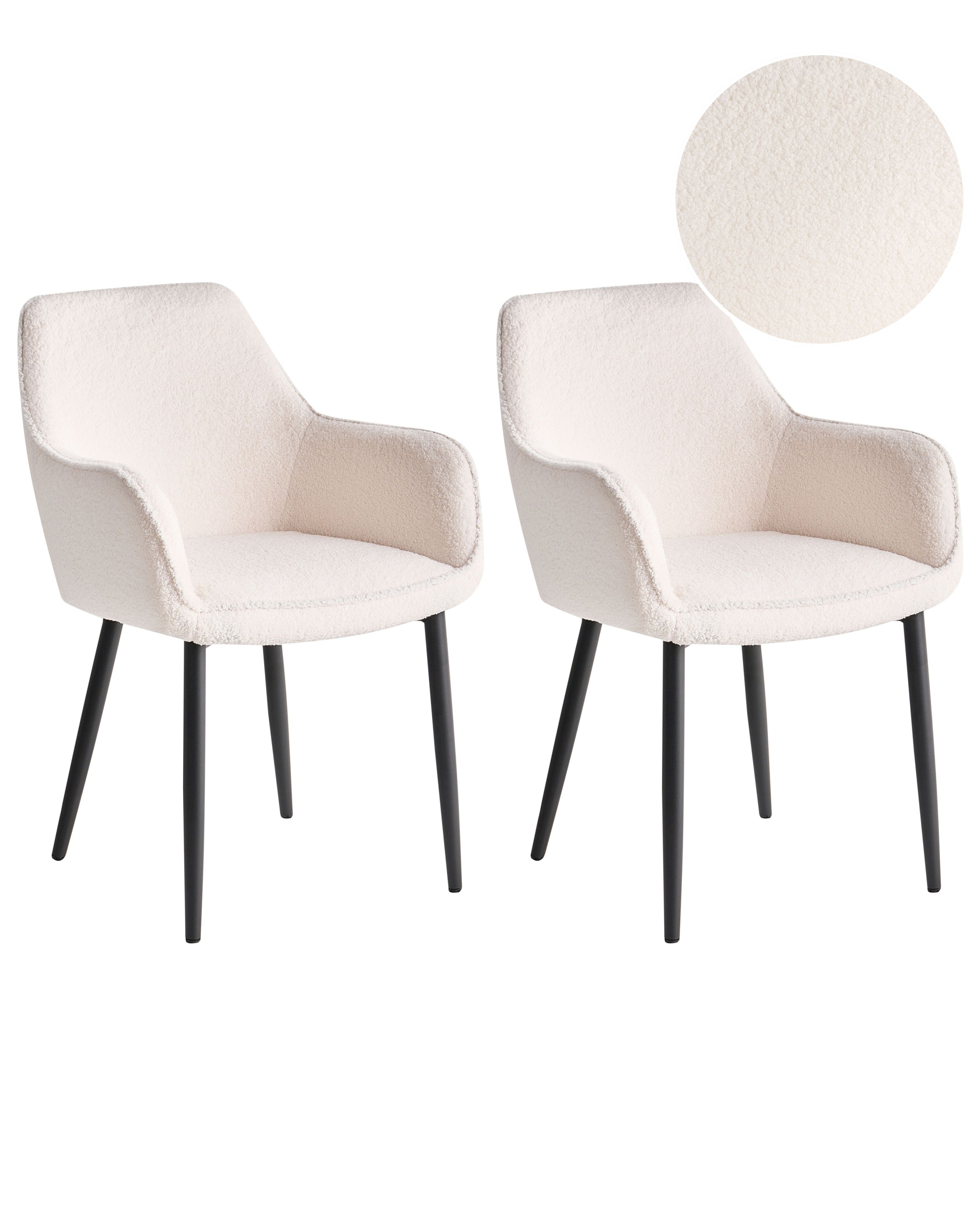 Set of 2 Dining Chairs ALDEN Boucle White