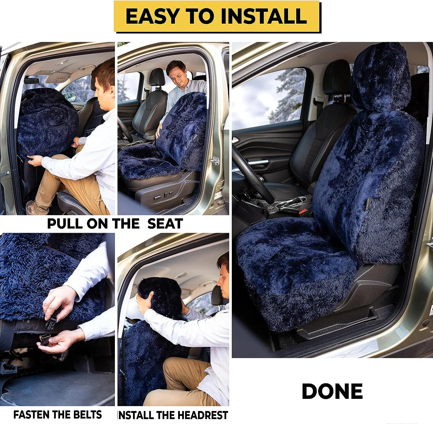 Zone Tech Genuine Sheepskin Ivory Car Seat Cover, Fluffy Luxury Wool Front Seat Covers, Universal Fits Car, Truck, SUV, & Van - Image 28
