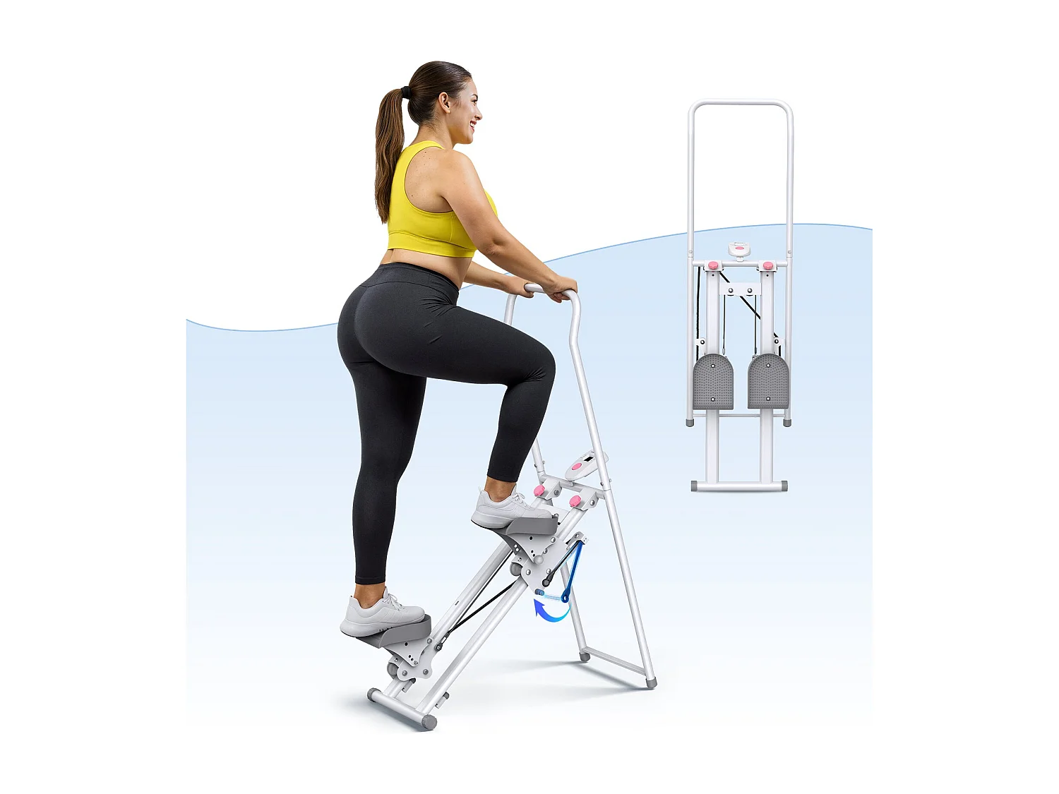 Stepper escalier pliable vertical MERACH, 2 niveaux de résistance, 3 positions de pédales ajustables, écran LCD, 136 kg, blanc