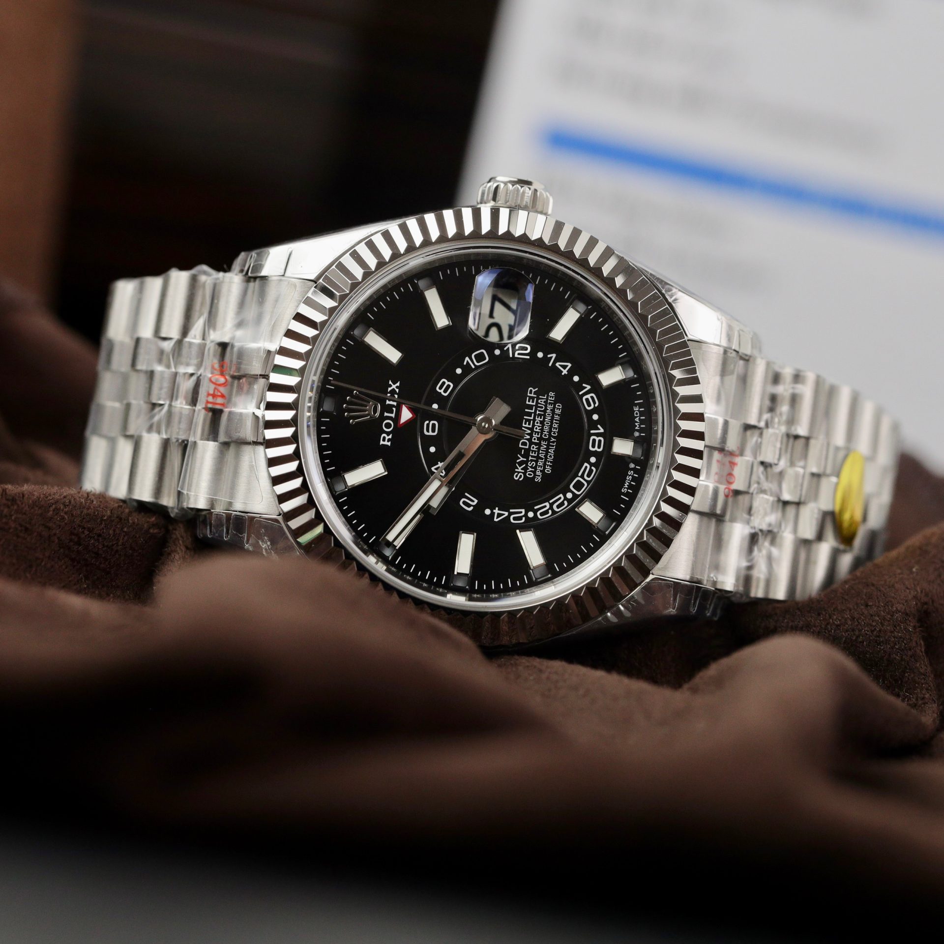Rolex Sky-Dweller Rep 11 Watch Black Dial Jubilee Strap Highest Quality 42mm - Elite Watch Atelier