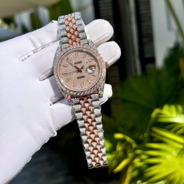 Rolex DateJust Replica Watch Custom Gold Wrapped + Moissanite Diamonds Hong Kong 41mm - Elite Watch Atelier