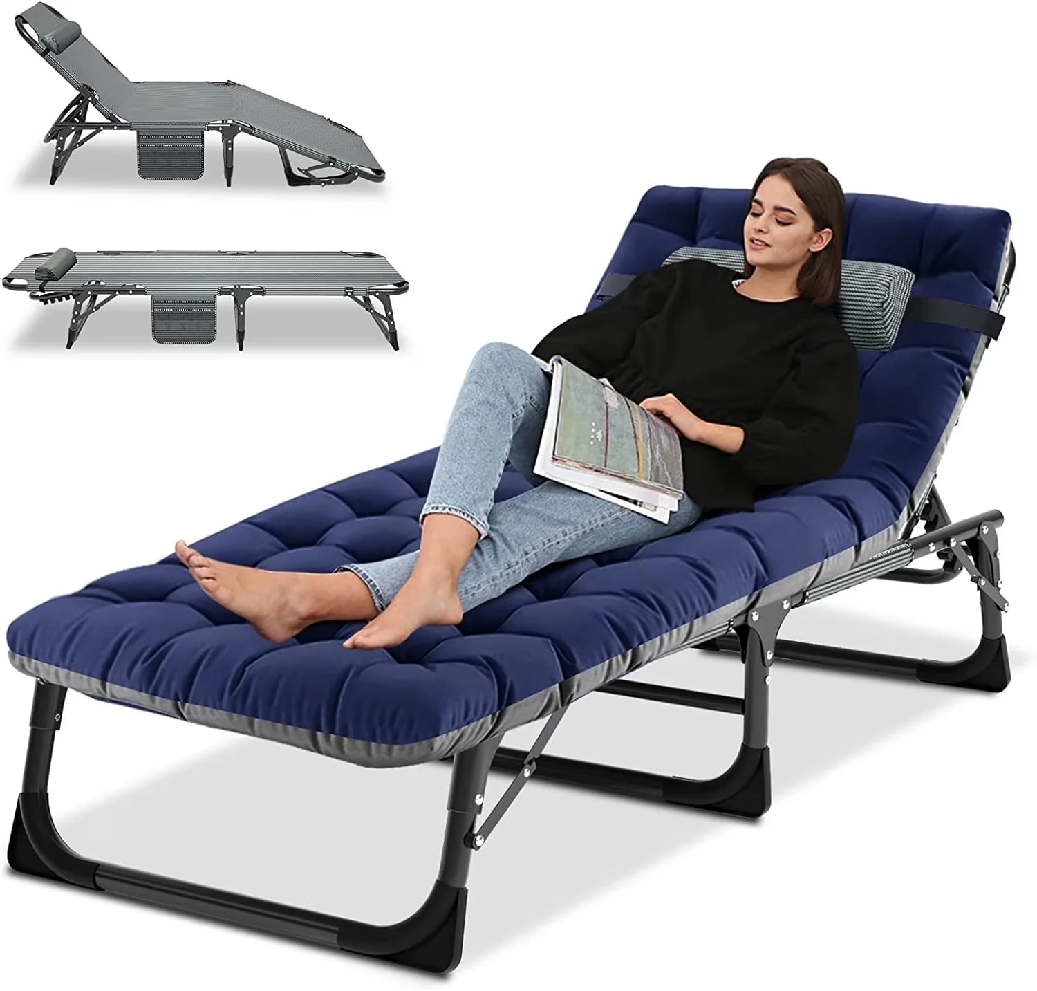 Slsy 5-Position Adjustable Folding Lounge Chair And Cot - 75.2" x 25.6" x 11.8" - Image 3 Slsy 5-Position Adjustable Folding Lounge Chair And Cot - 75.2" x 25.6" x 11.8" - Image 3