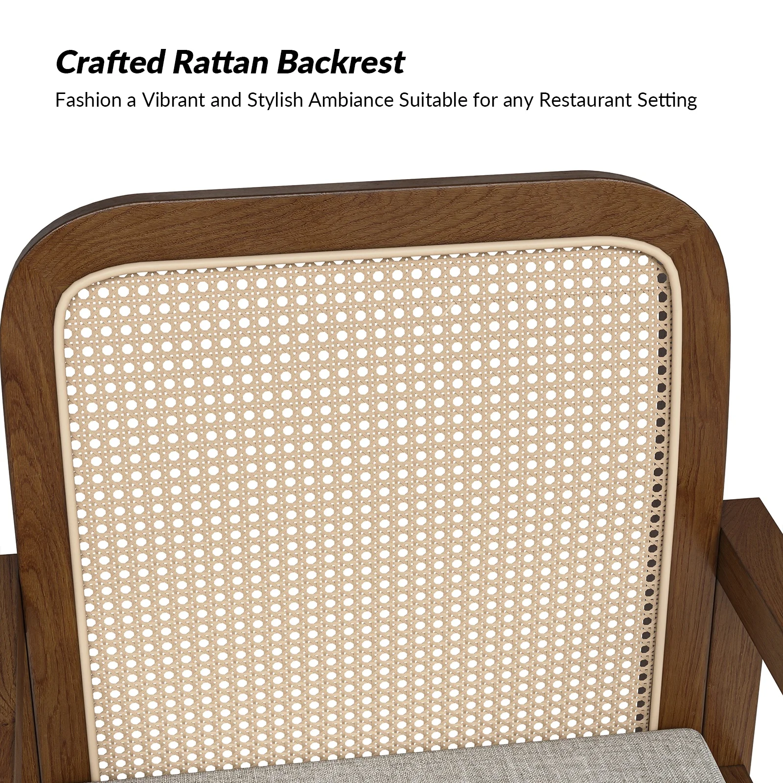 Rattan Dining Chairs Set of 2 Wooden Armchairs Removable Cushion Home Kitchen Restaurant Acorn - Image 5