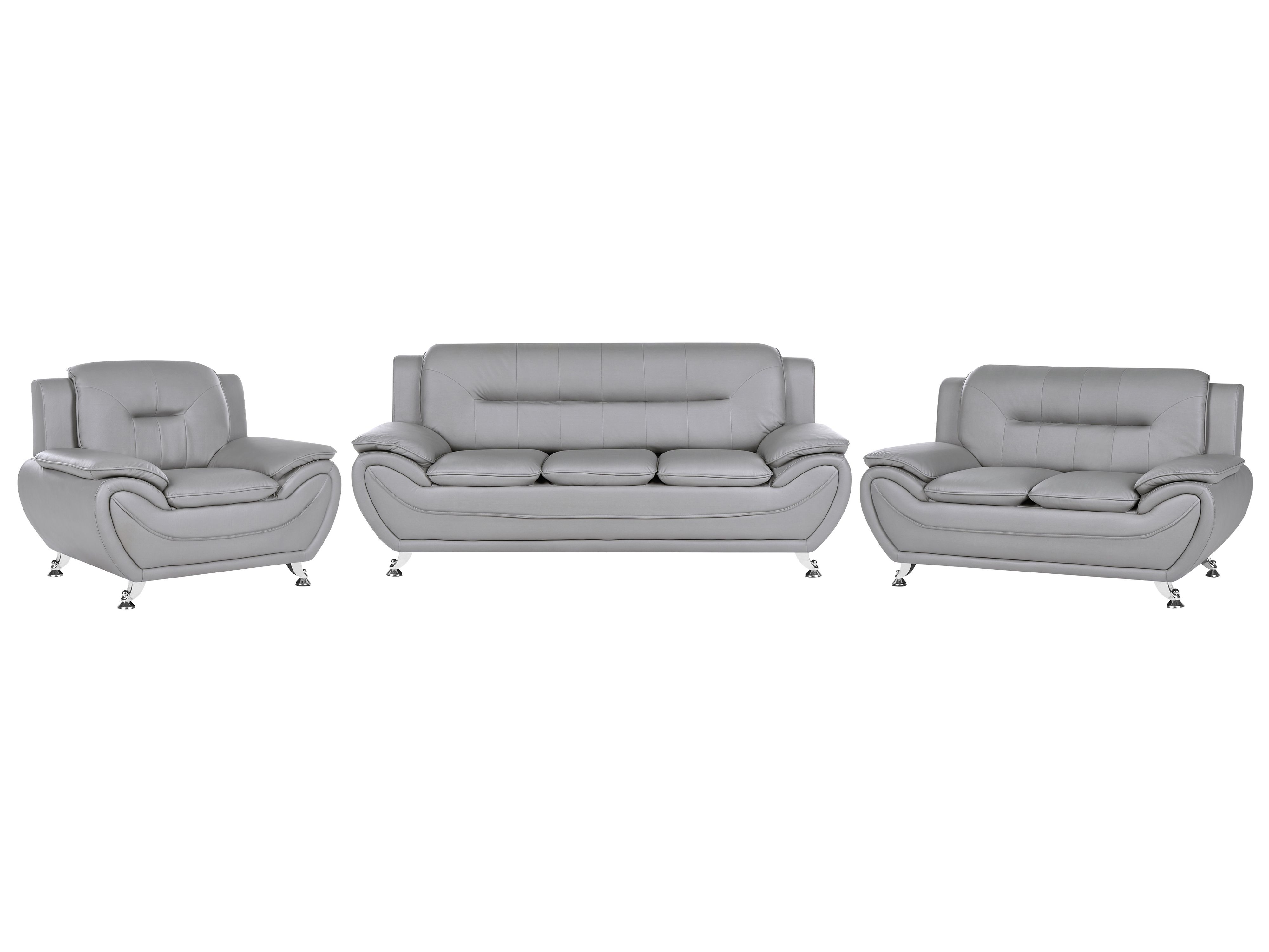 Living Room Set 6 Seater LEIRA Faux Leather Grey