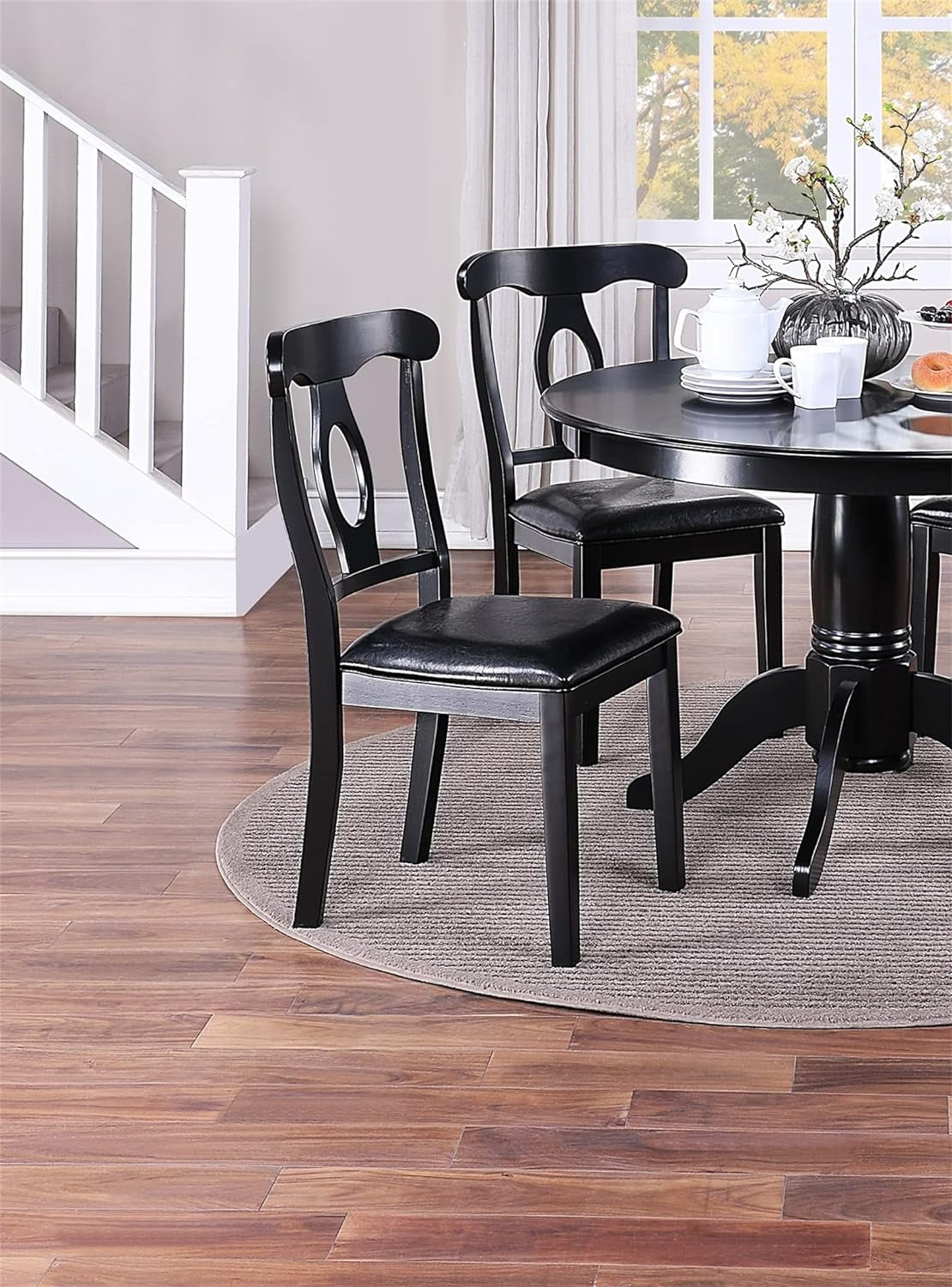 Sumdeal 5-Piece Farmhouse Dining Table Set, Wood Round Extendable Dining Table and 4 Upholstered Dining Chairs (Espresso-1Table 4 Chairs) - Image 30