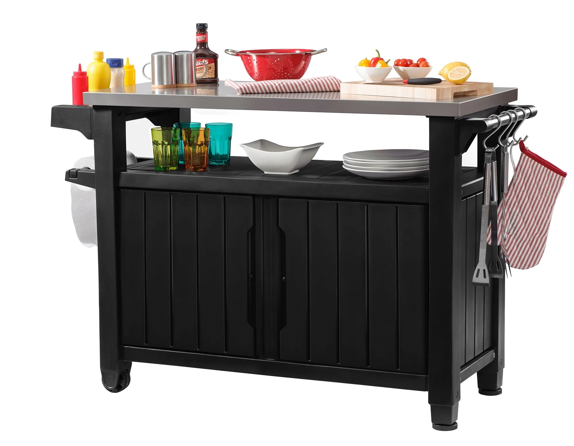 Keter Unity XL Resin Serving Station, All-Weather Plastic and Metal Grill, Storage and Prep Table, Graphite - Image 8
