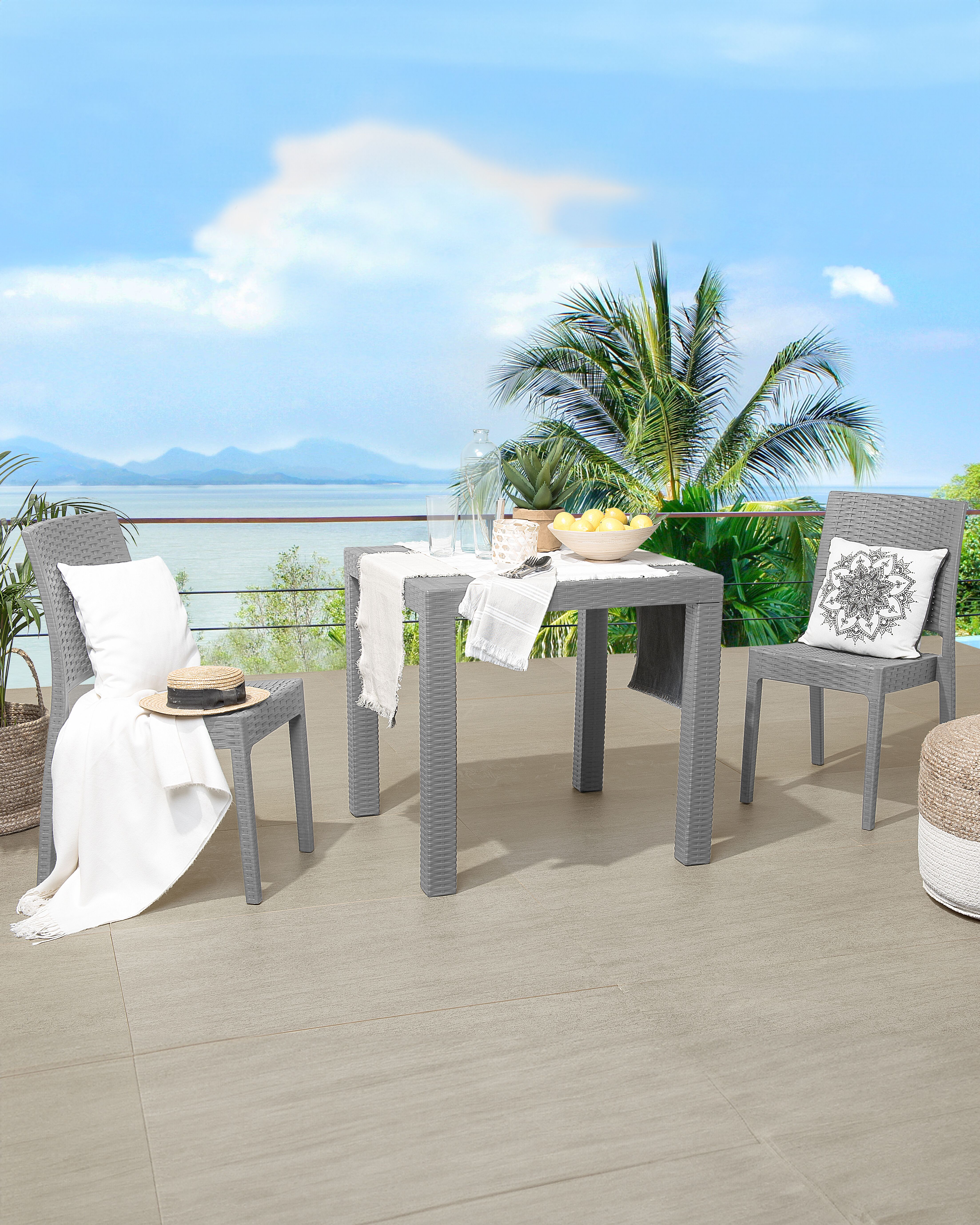 Set of 2 Garden Chairs FOSSANO Synthetic Material Light Grey