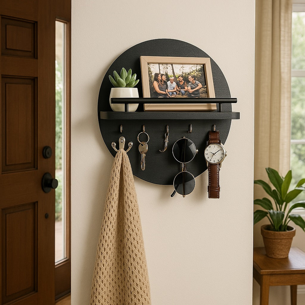 Duurzame Houten Wandorganizer voor Sleutels – Ronde Design met Natuurlijke Afwerking en Eenvoudige Montage