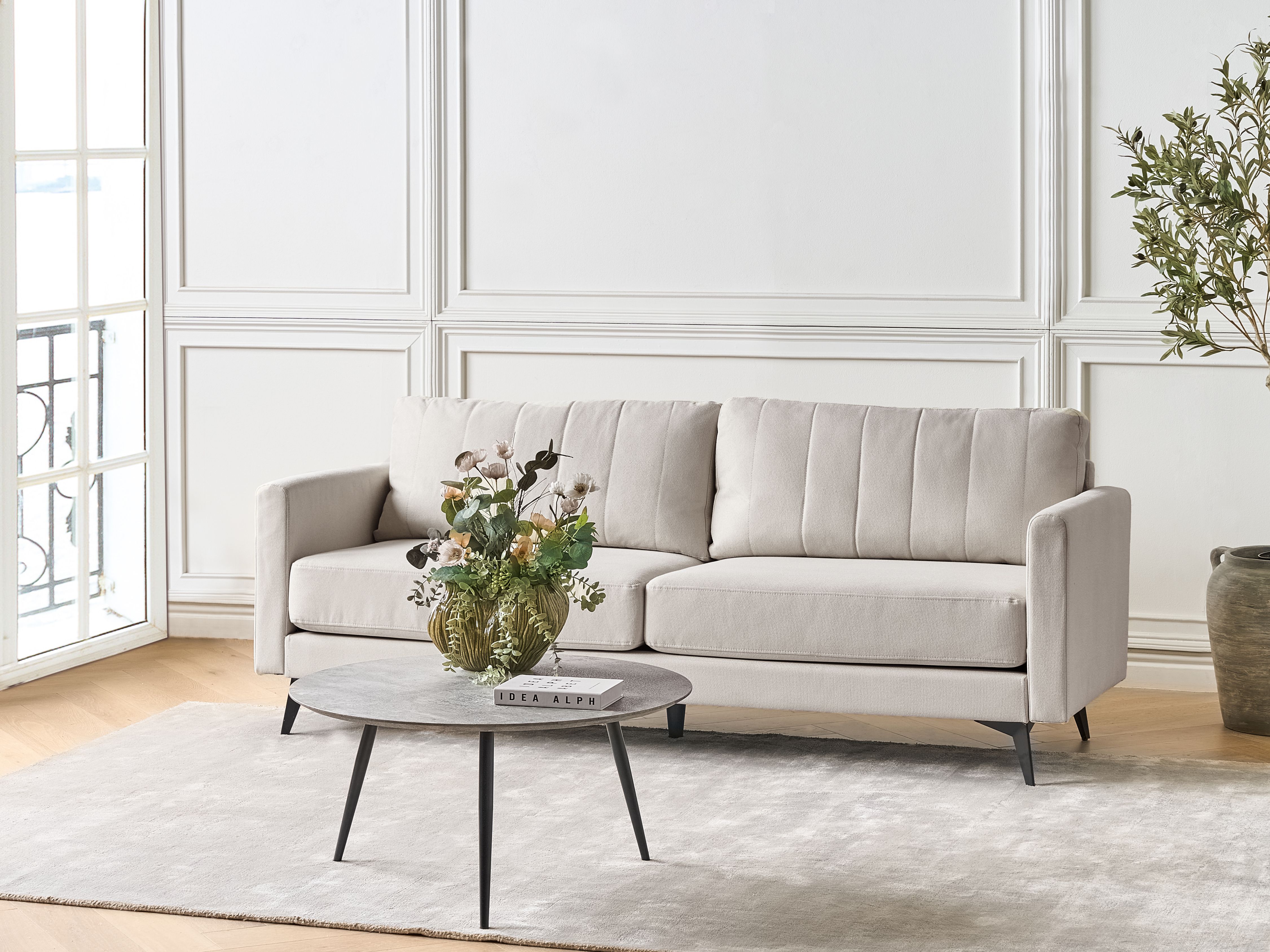 Sofa 3 Seater MALA Fabric Light Beige