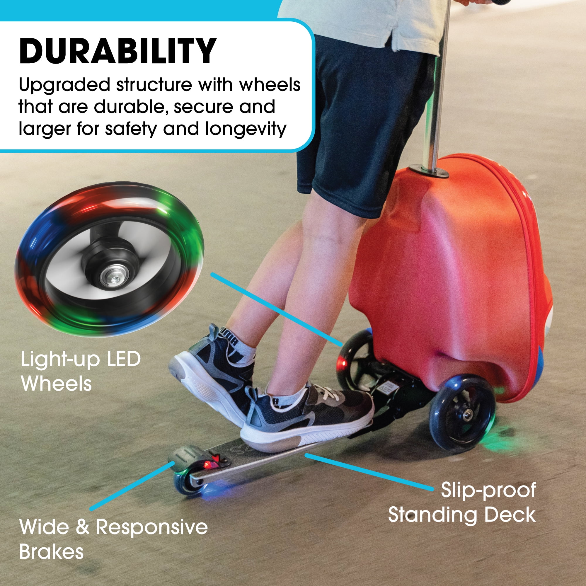 Kiddietotes Kid's Hard Shell Scooter Ride On Suitcase, Pink - Image 10
