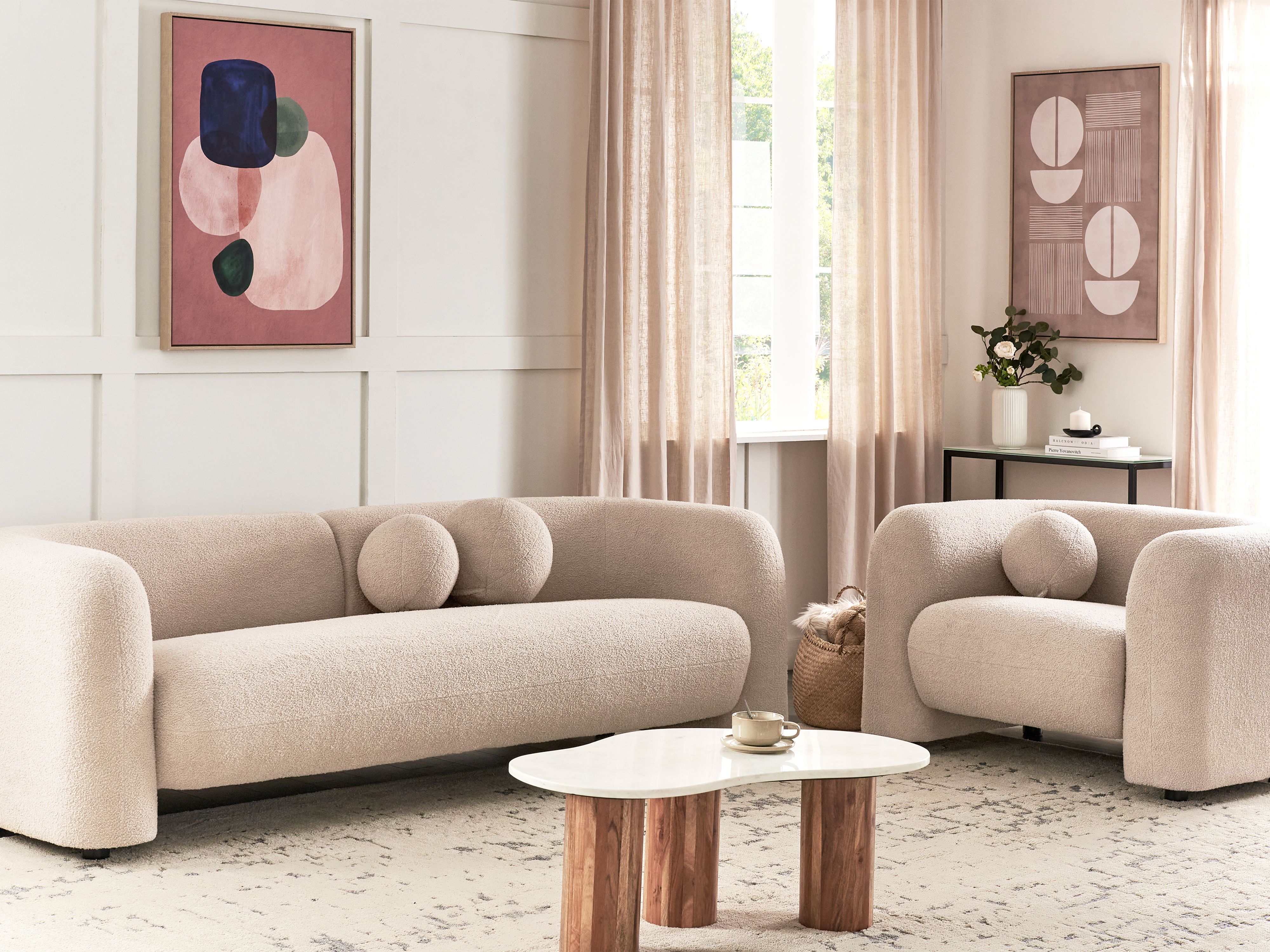 Living Room Set 4 Seater LEIREN Boucle Beige