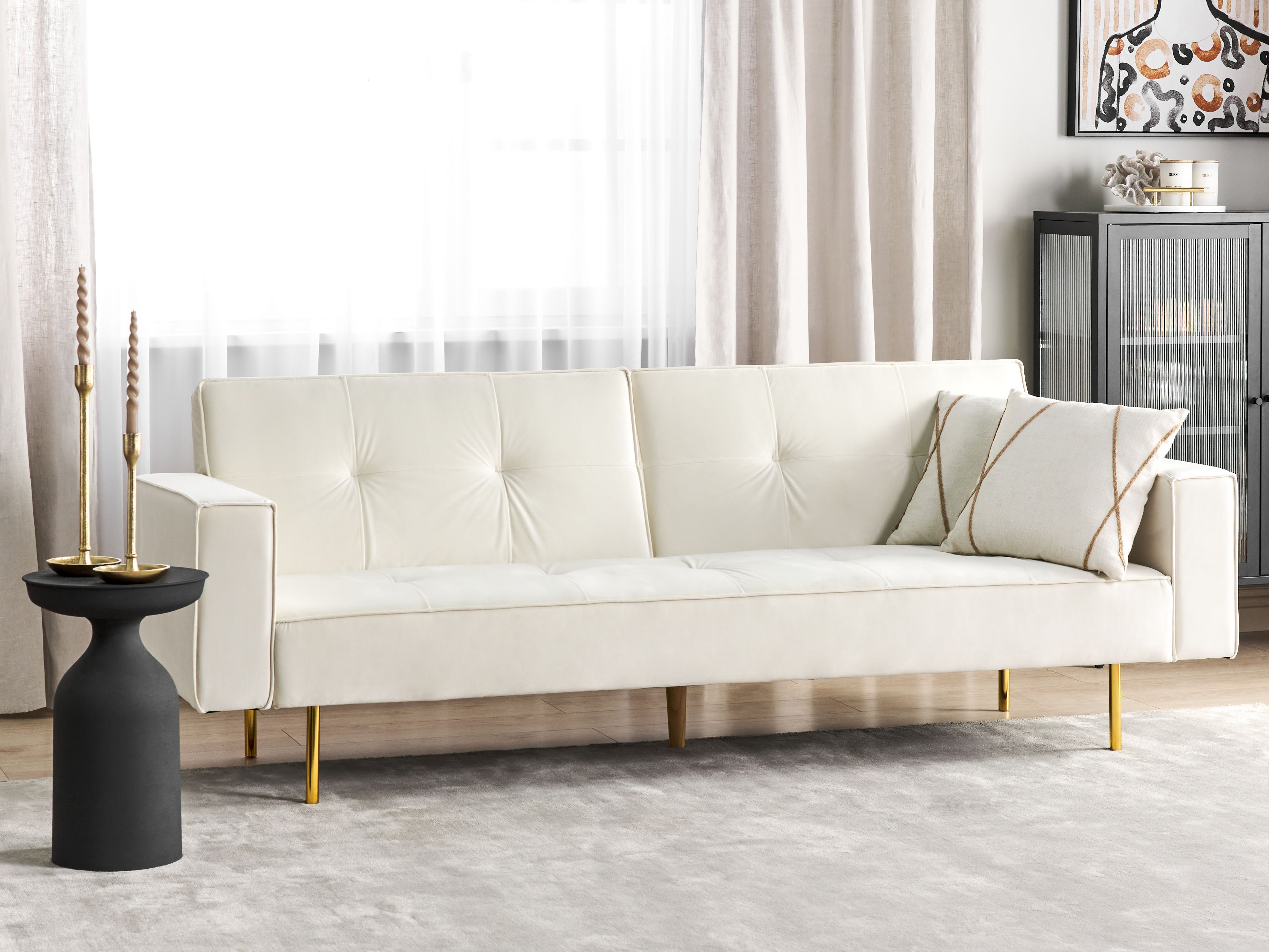 Sofa Bed 3 Seater VISNES Velvet Off-White