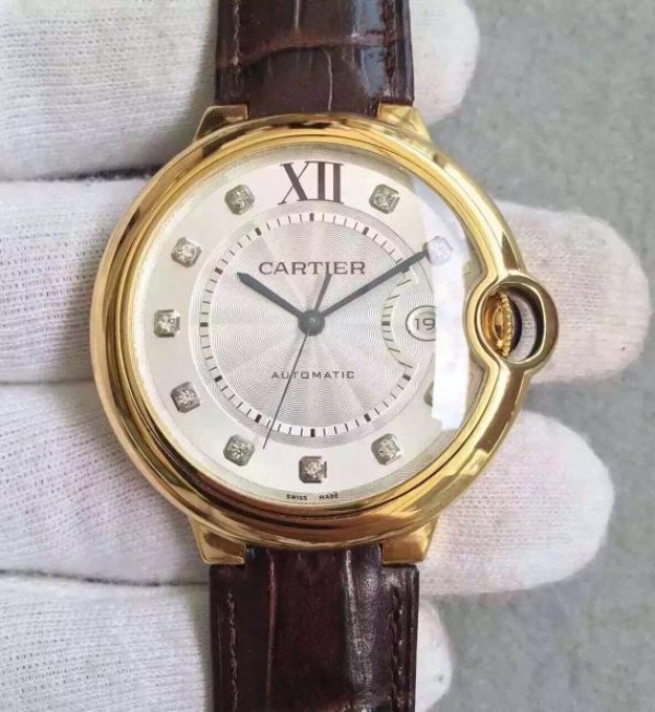 Replica Cartier JF Ballon Bleu 42mm YG White Dial Leather Strap MIYOTA9015 - Top club