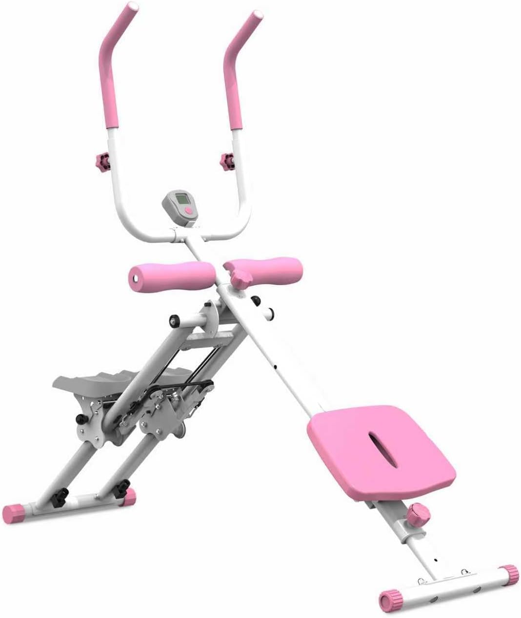 Multi-Function Full-Body Trainer, 2-in-1 Stair Stepper and Ab Machine, Pink, 300 LBS Capacity, LCD Display, Adjustable